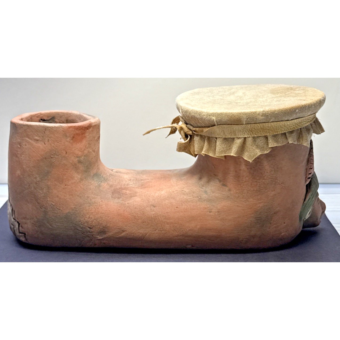 Vintage Mayan Aztec Folk Art Terracotta Clay Water Drum Figural Hide