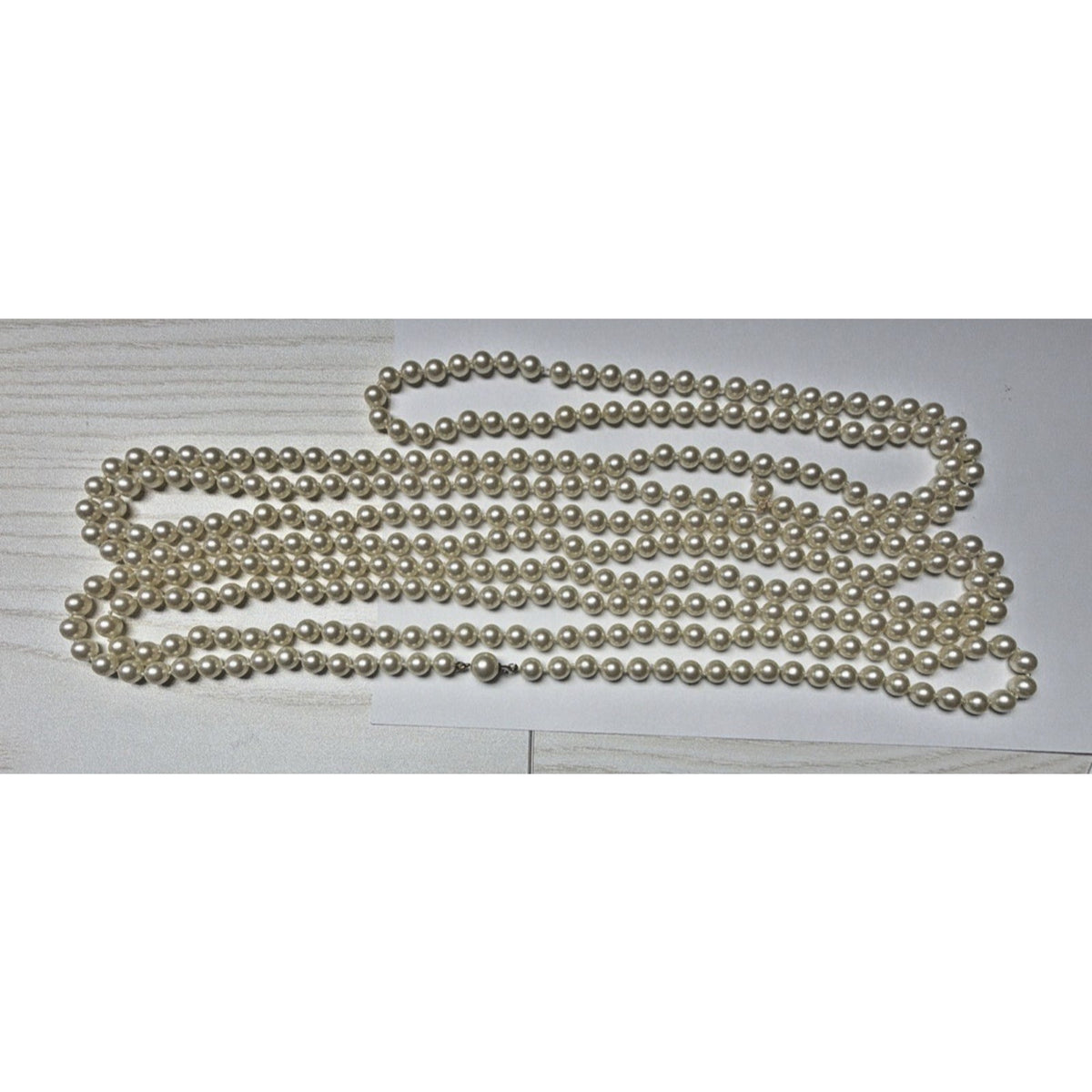 Vintage Long Faux Pearl Necklace Cream Hand Knotted Garland As Is Read