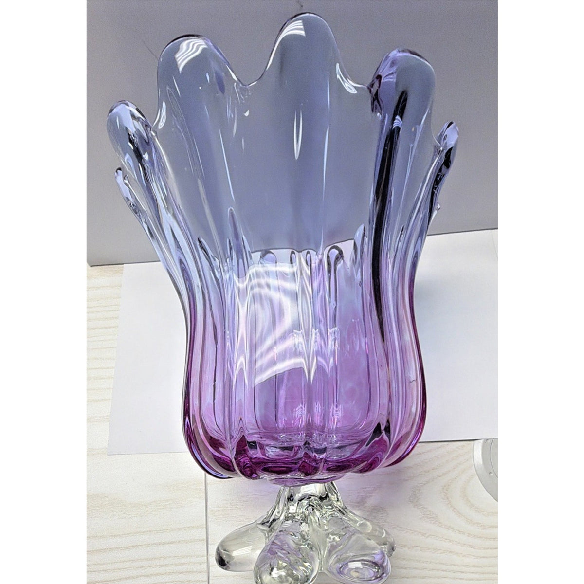 MCM Chribska Josef Hospodka Gradient Art Glass Vase Footed Mottled Purple Blue