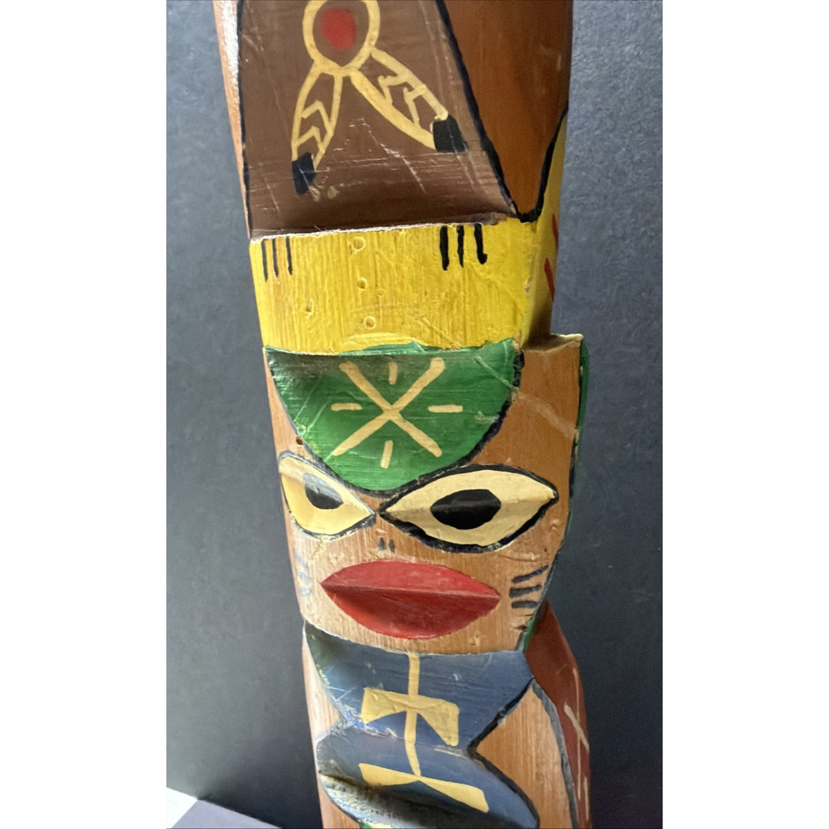 Old Hand Carved Painted Totem Pole Stacked Native Southwest As Is