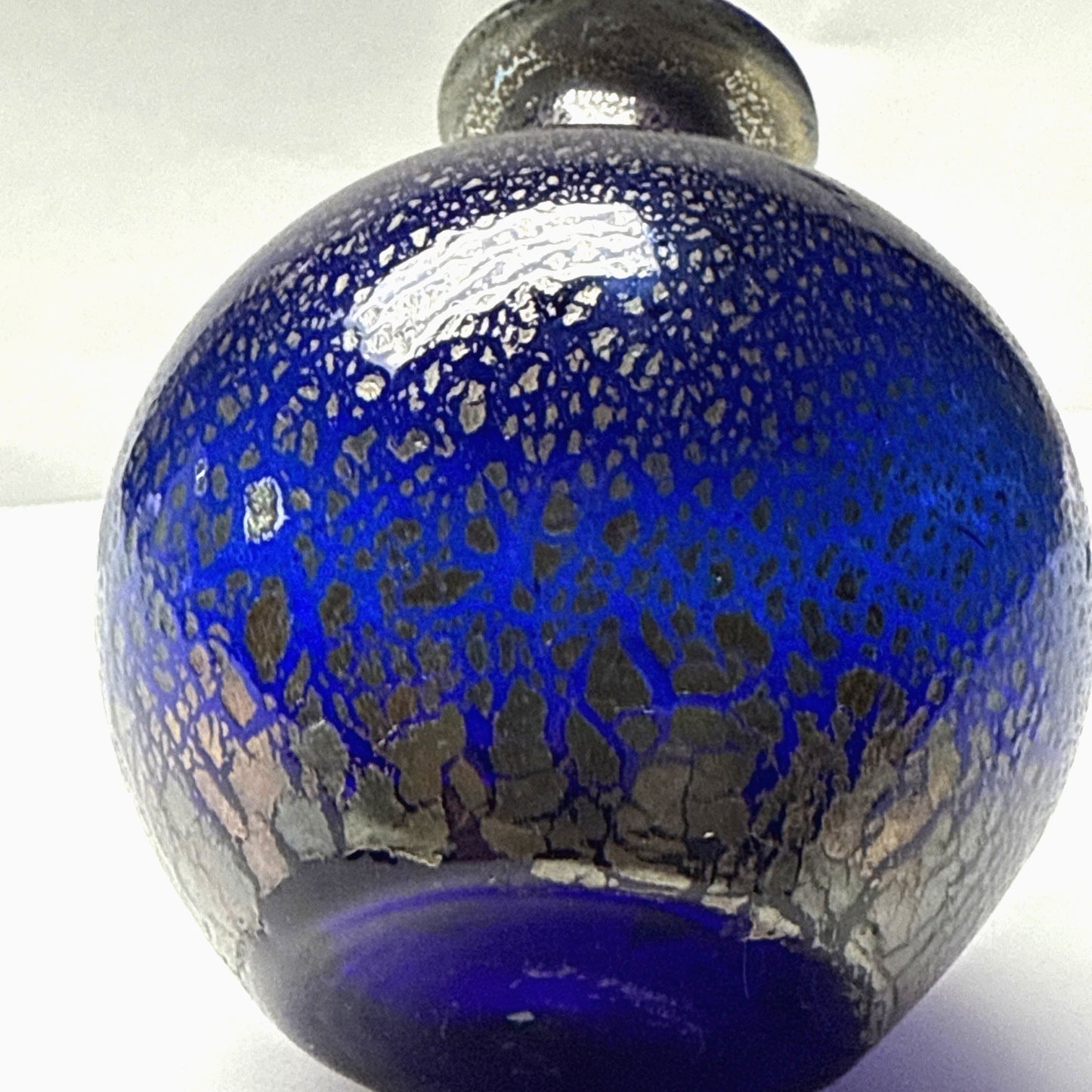 Vtg Murano Glass Cobalt Blue Gold Fleck Overlay Aventurine Glass Perfume Bottle