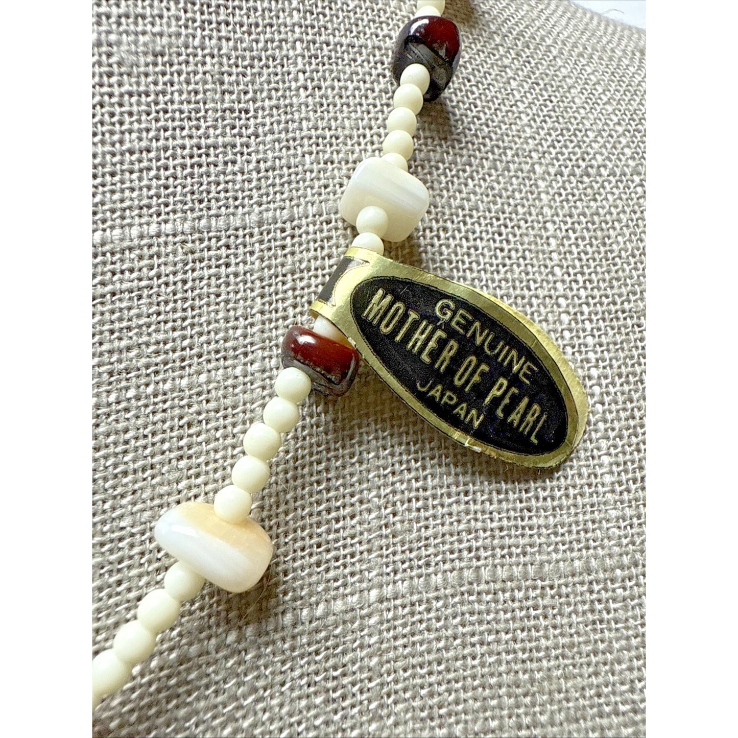 Vintage Mother of Pearl Strand Necklace Beaded Tags