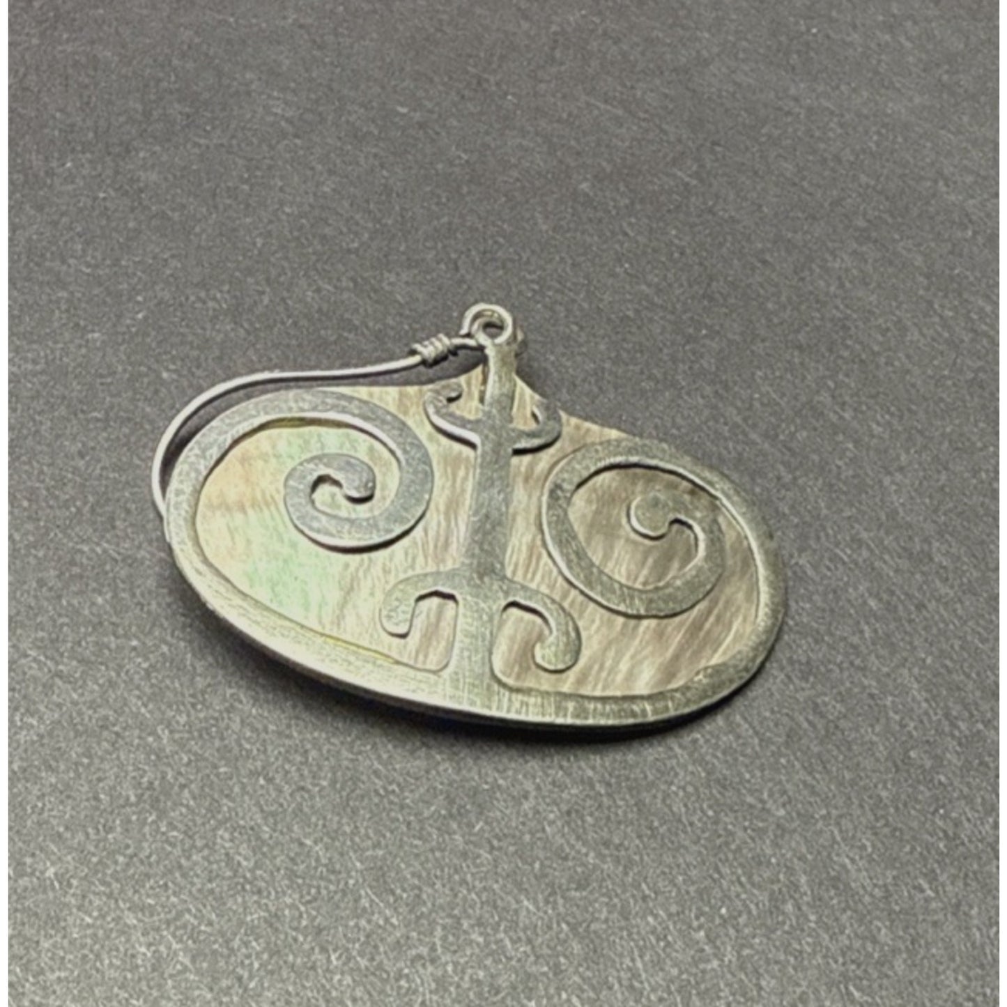 Vintage Sterling Silver Overlay Shell Nacre Earrings Large Ornate Filigree