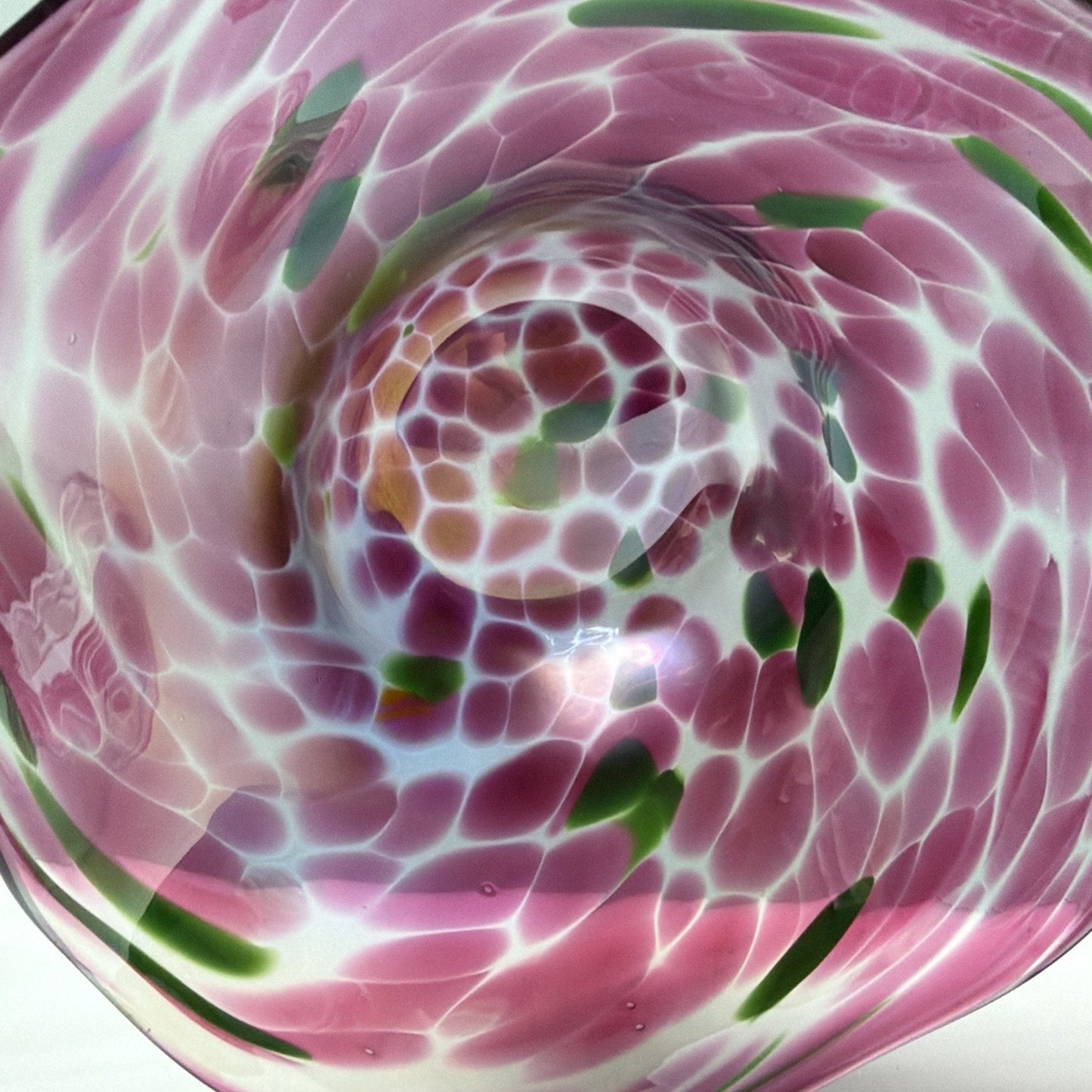 Vintage Blown Glass Bowl Iridescent Mottled Green Cranberry Purple Gold
