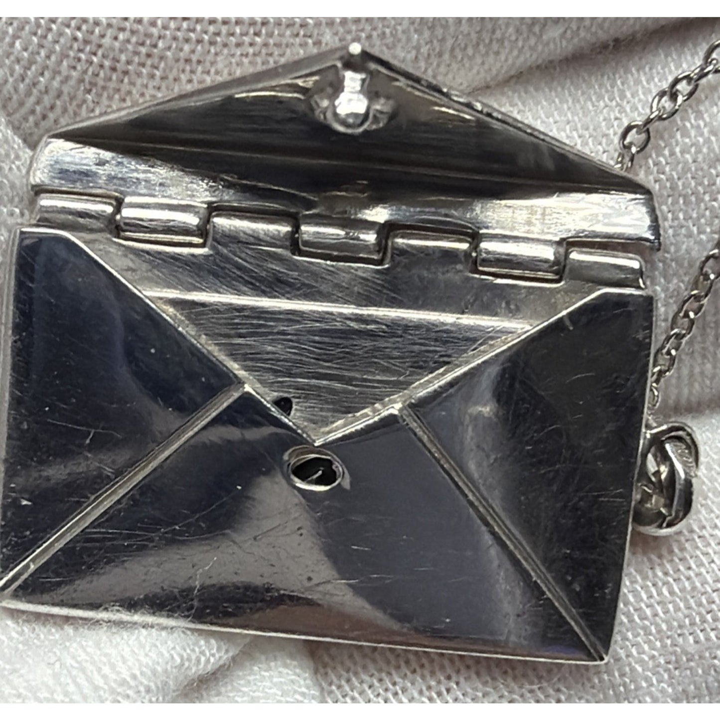 Vintage Sterling Silver Envelope Locket Love Note Message Charm Necklace CZ