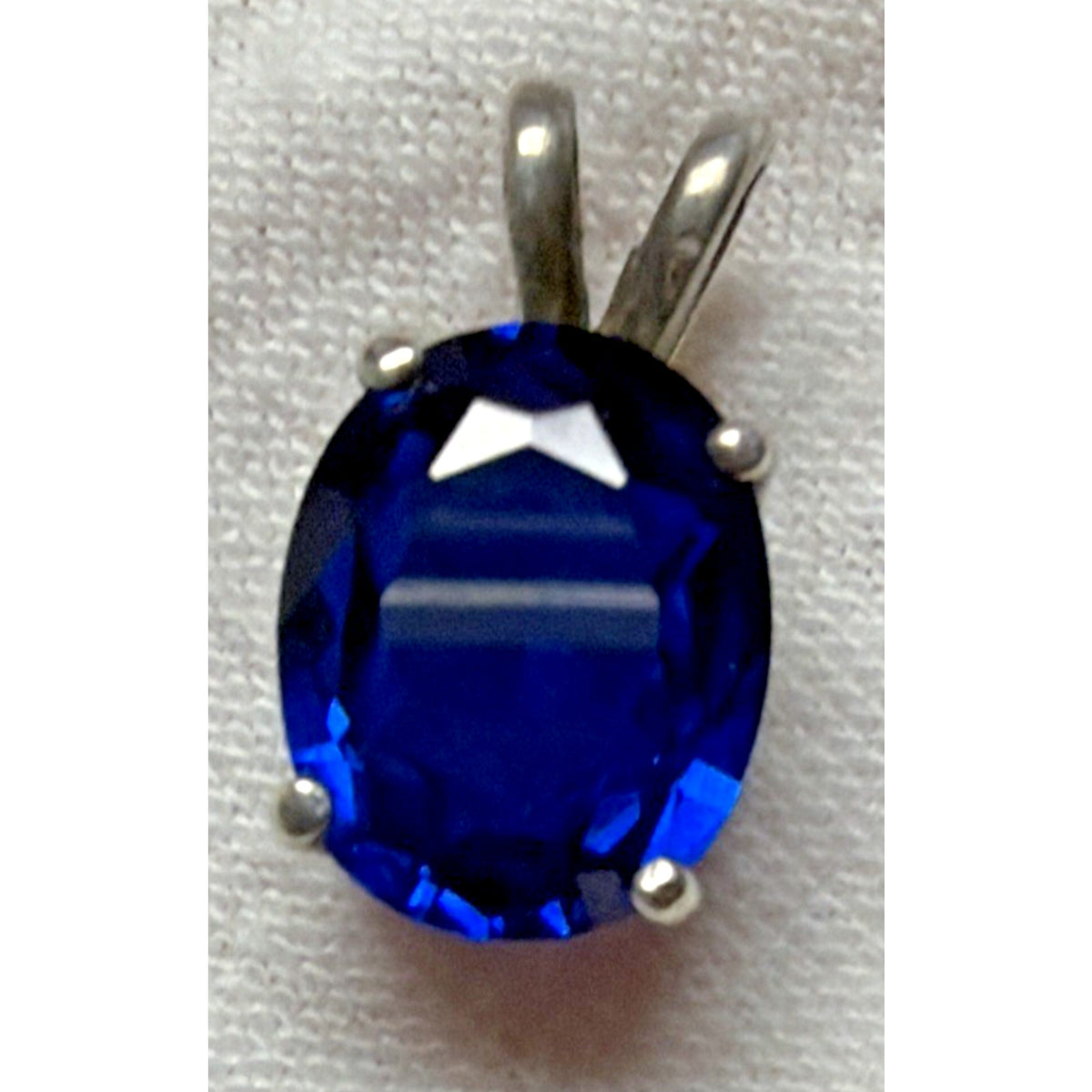 Sapphire Spinel Glass Oval Cut Solitaire Sterling Silver Pendant UV Reactive As