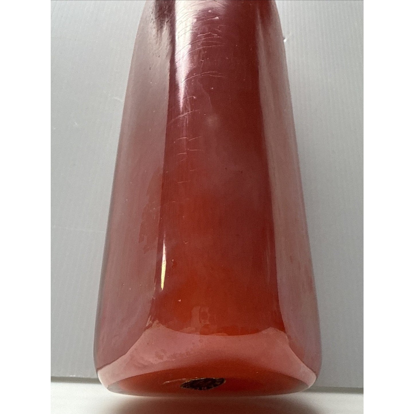 Murano Paolo Venini Velati Bottiglie Incised Triangular Bottle Red Orange As-Is