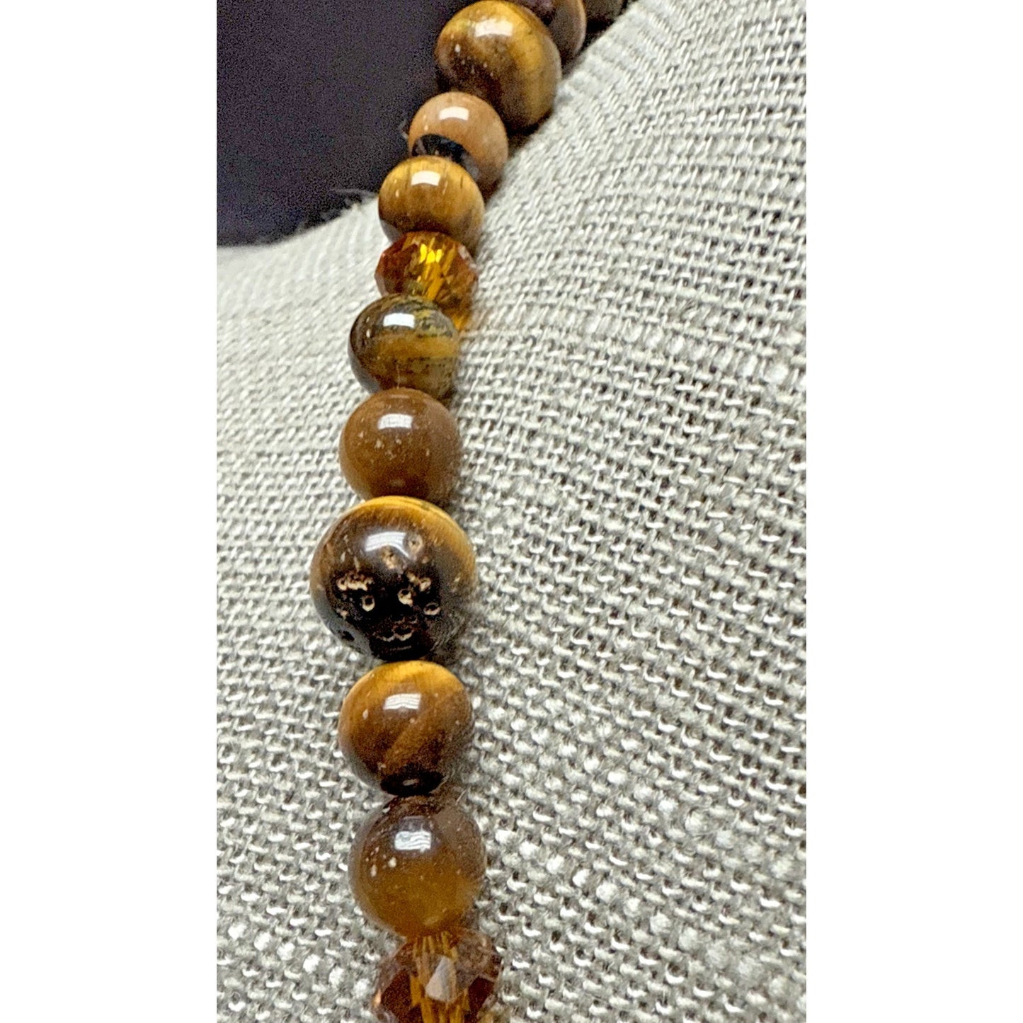 Vintage Tiger Eye Graduated Bead Collar Necklace Large Disc Toggle Layered As Is