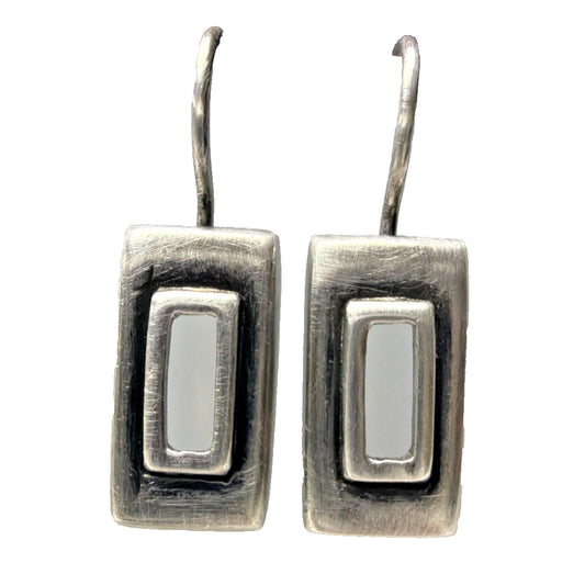 Vintage Sterling Silver 925 Modernist Rectangle Picture Frame Earrings Hook