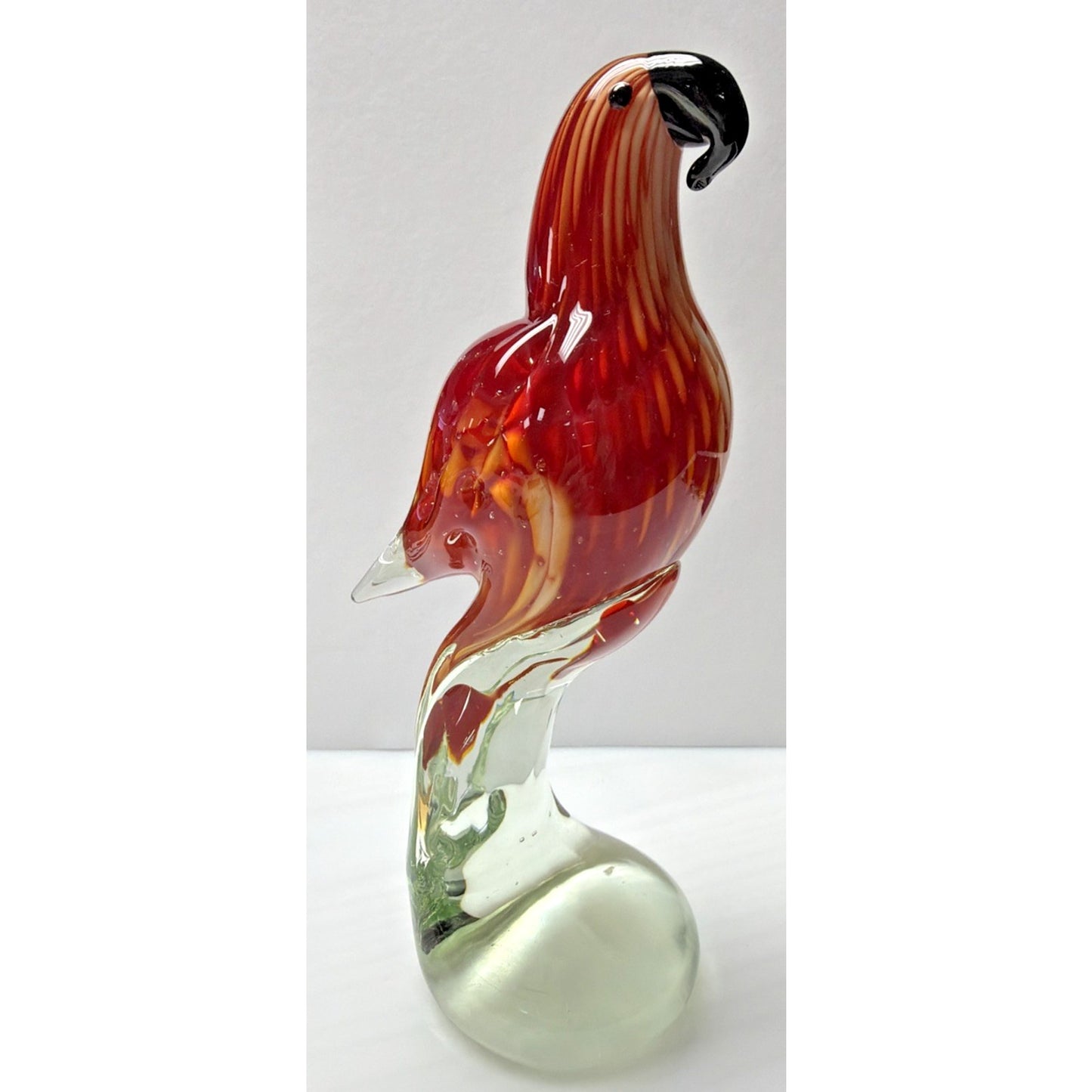 Vintage Blown Art Glass Parrot Sculpture Sommerso Bullicante Red White Bubbles