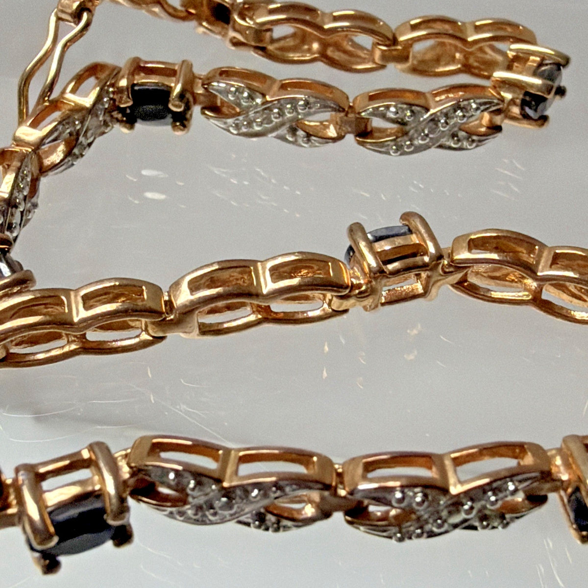 Sterling Silver Rose Gold Vermeil Sapphire Diamond Tennis Bracelet Eternity Read