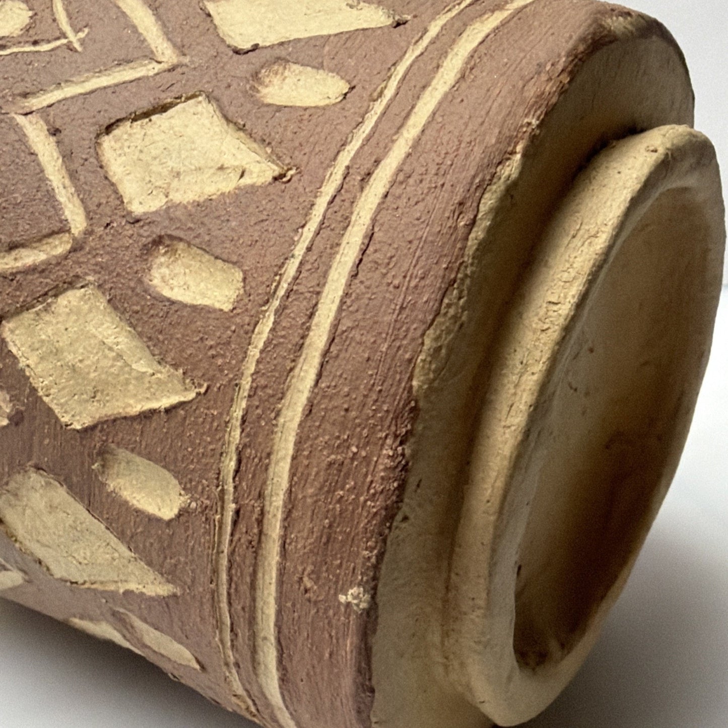 Vintage Boynton Art Pottery Abstract Vase Cup Planter Signed Brown Tan