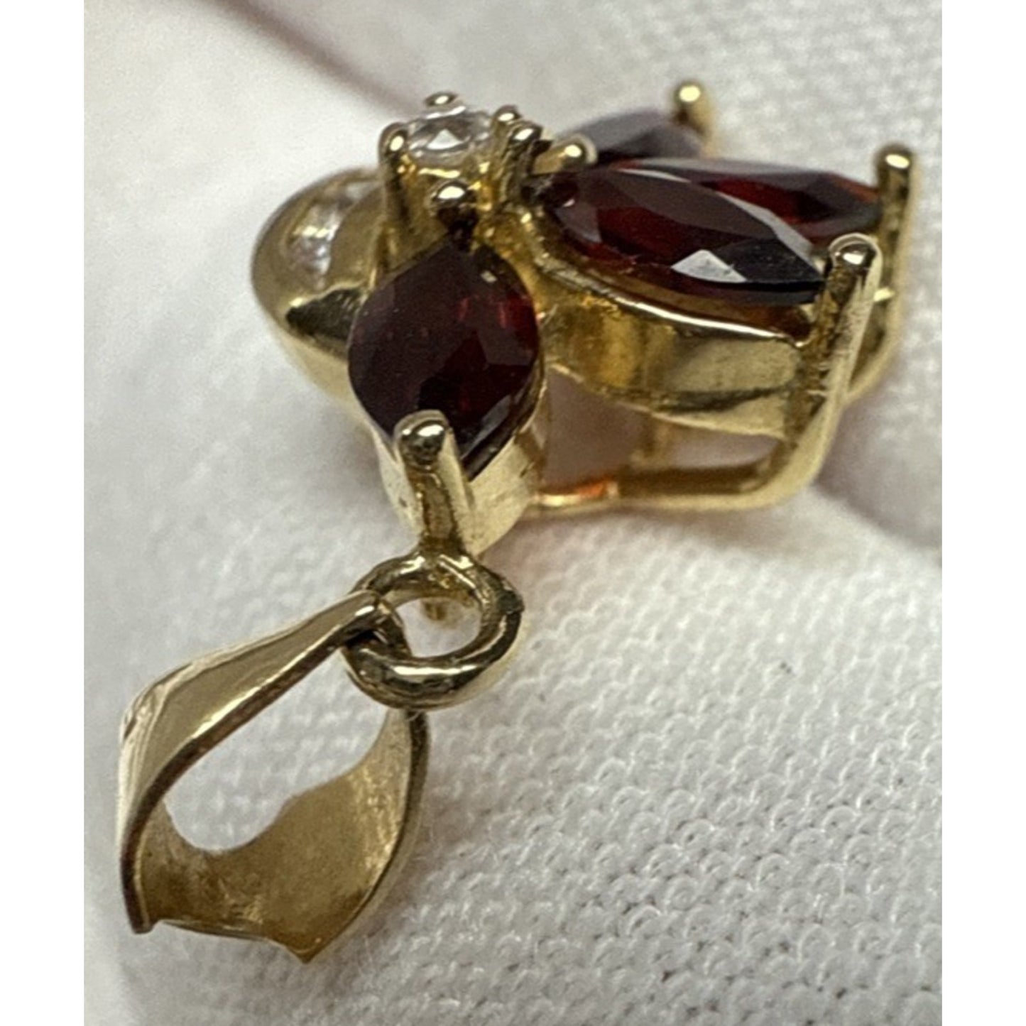 Vintage 10k Gold Plated Flower Cluster Pendant Charm Ruby Garnet Crystal As-Is