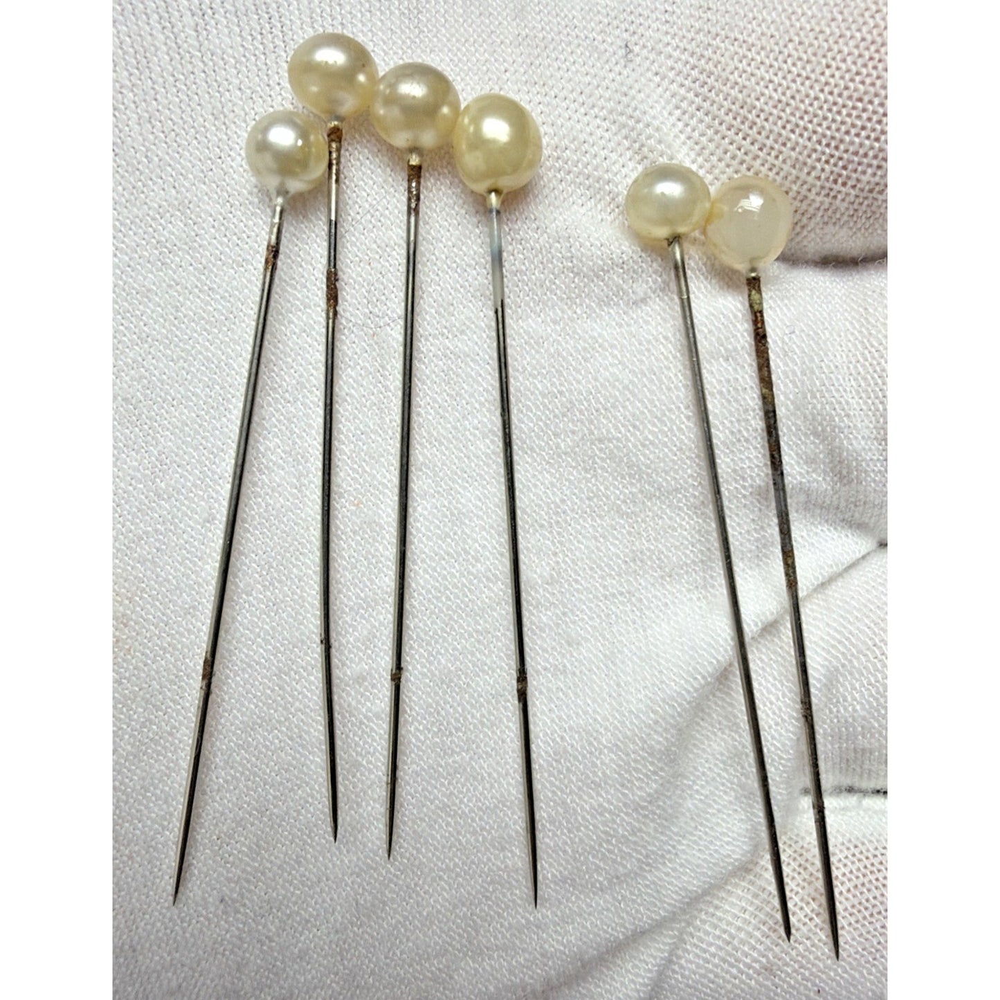 Victorian Shoe Sewing Cushion Hair Hat Pin Lot of 20 Glass Pearl Plastic As Is