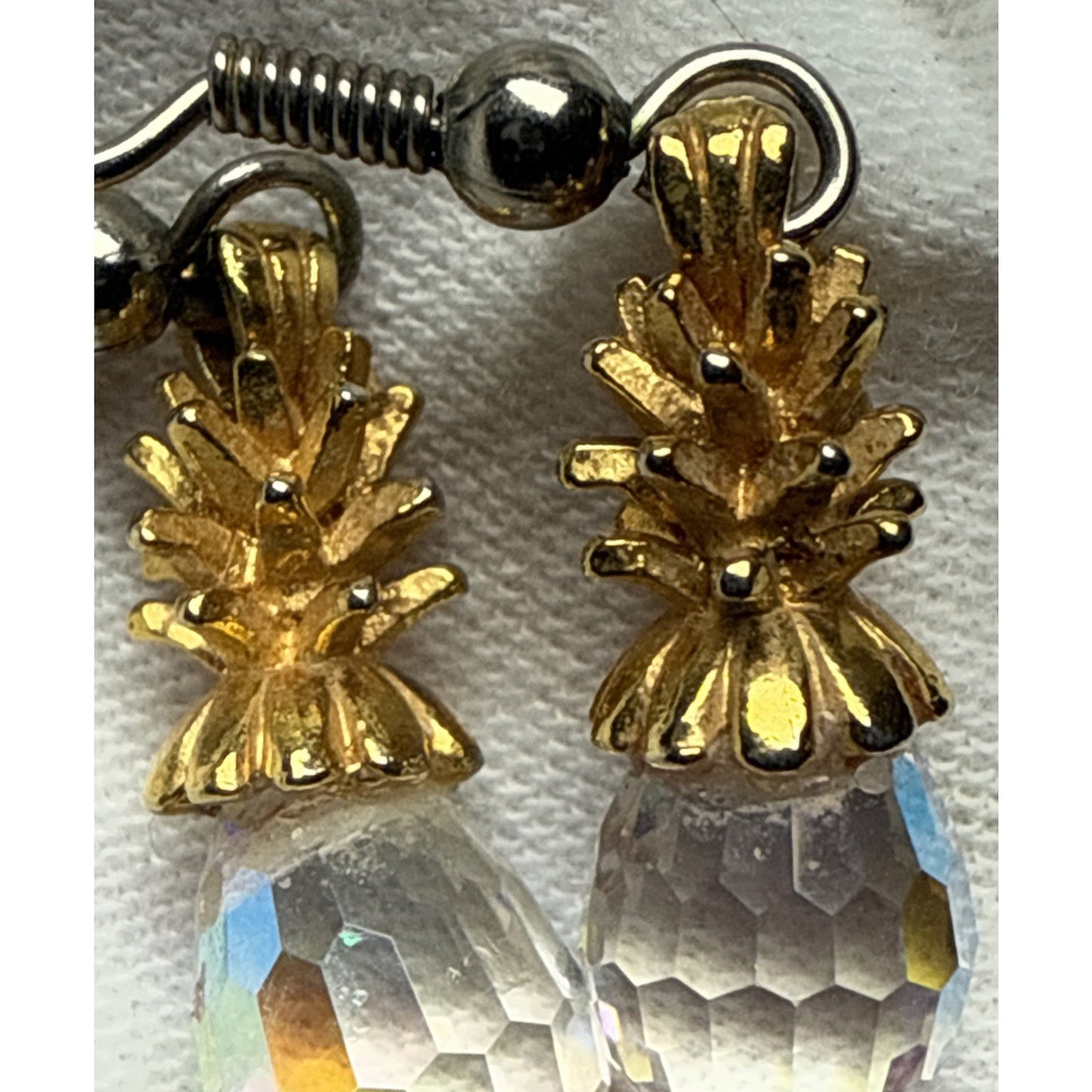 Vintage Set Faceted Crystal Pineapple Earrings and Pendant Charm As Is