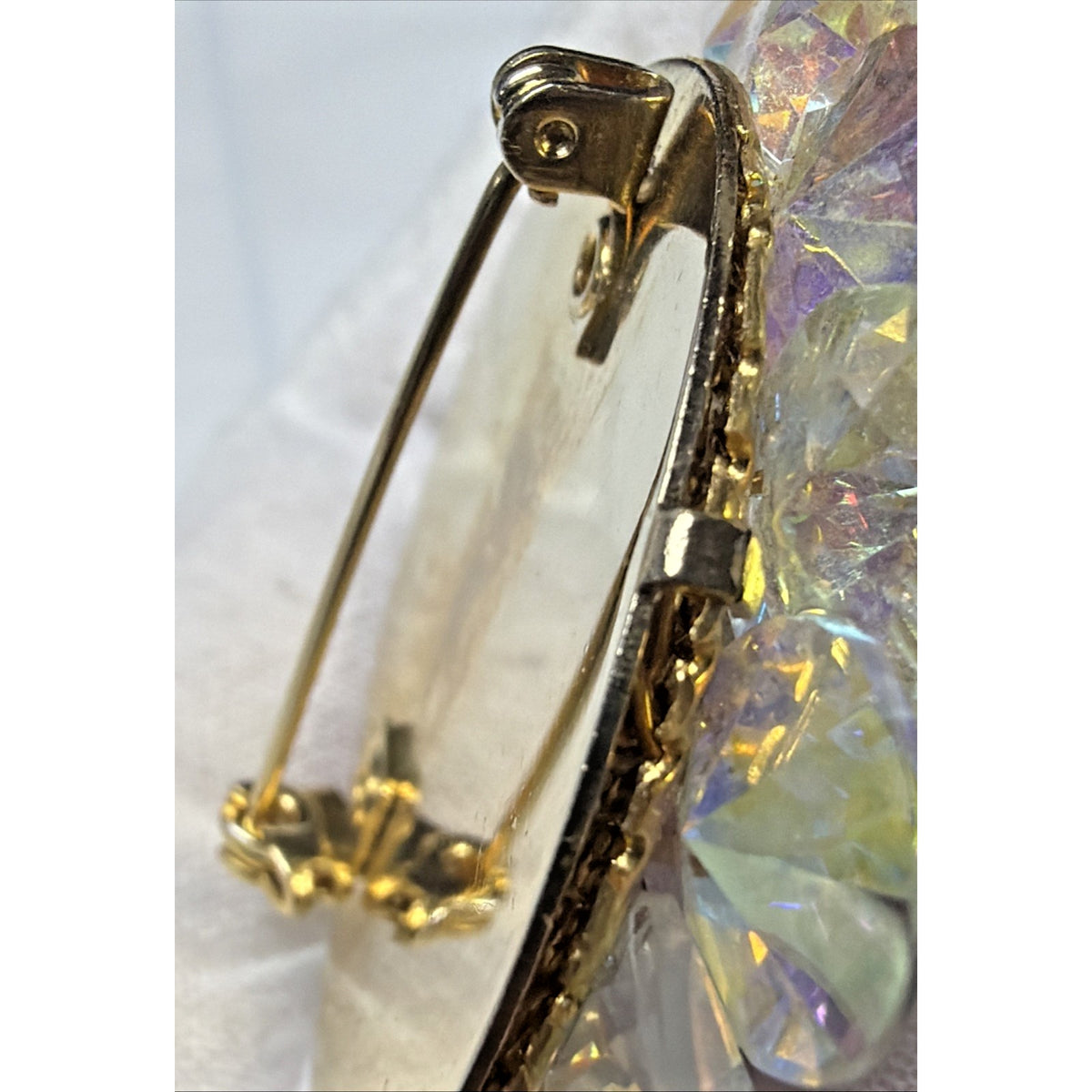 Vintage AB Crystal Faceted Rhinestone Brooch Rivoli Beaded