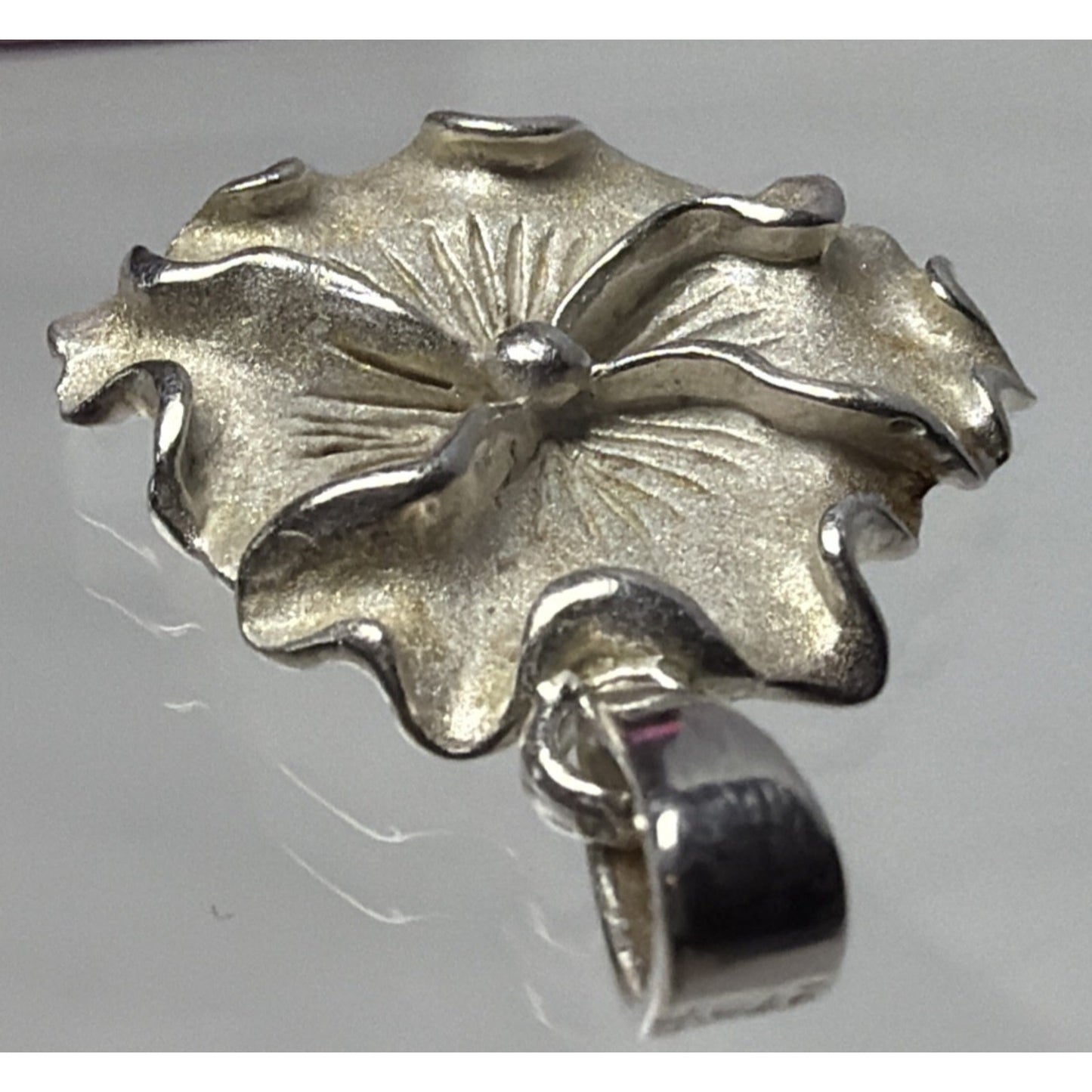 Vintage Sterling Silver Organic Hibiscus Flower Blossom Pendant Charm