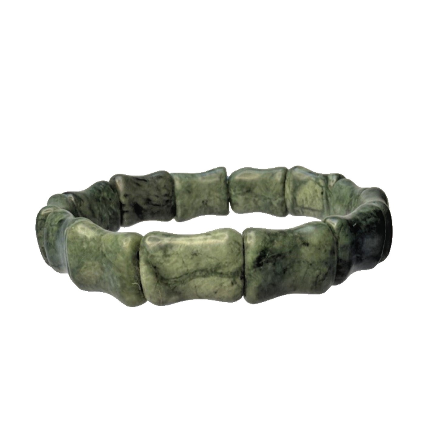 Natural Nephrite Jade Serpentine Stretch Bracelet Good Luck Bamboo Bone Read