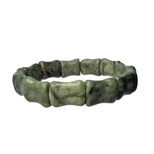 Natural Nephrite Jade Serpentine Stretch Bracelet Good Luck Bamboo Bone Read