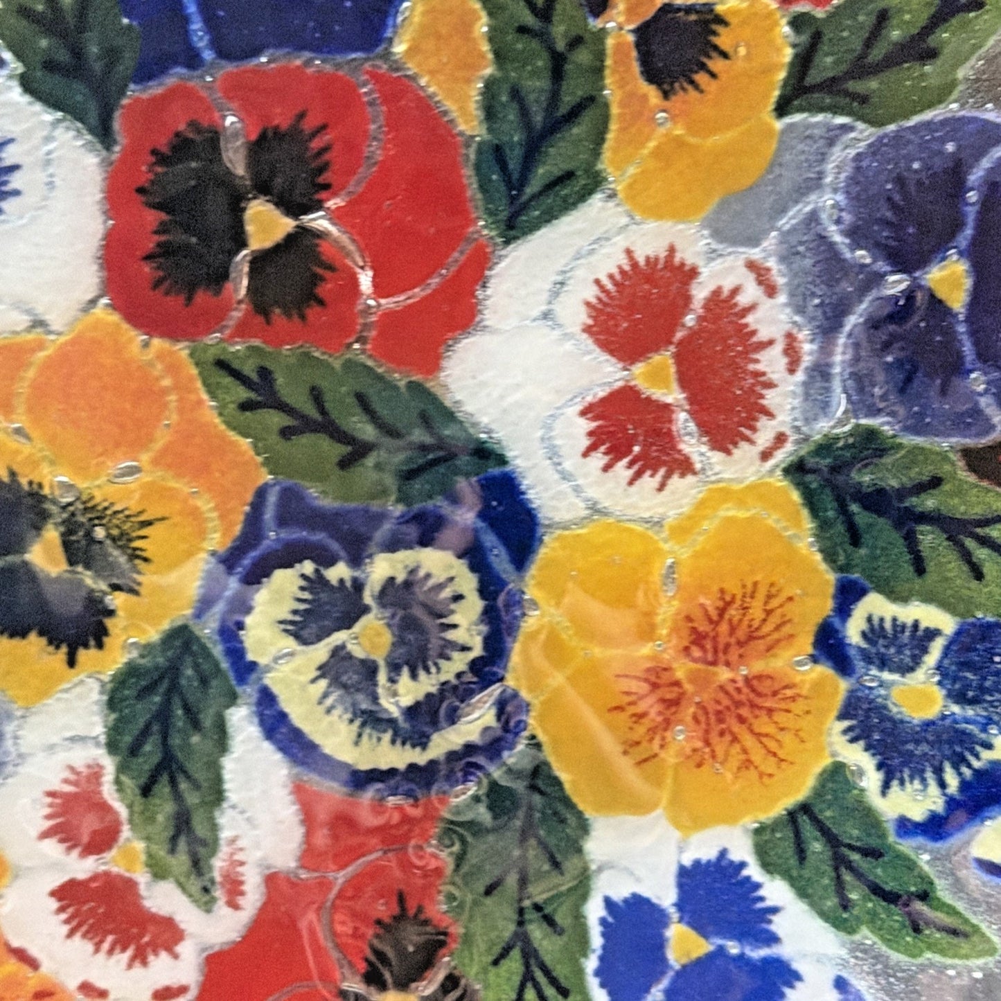 Vintage Peggy Karr Fused Art Glass Plate Platter Floral Pansy 11" Signed