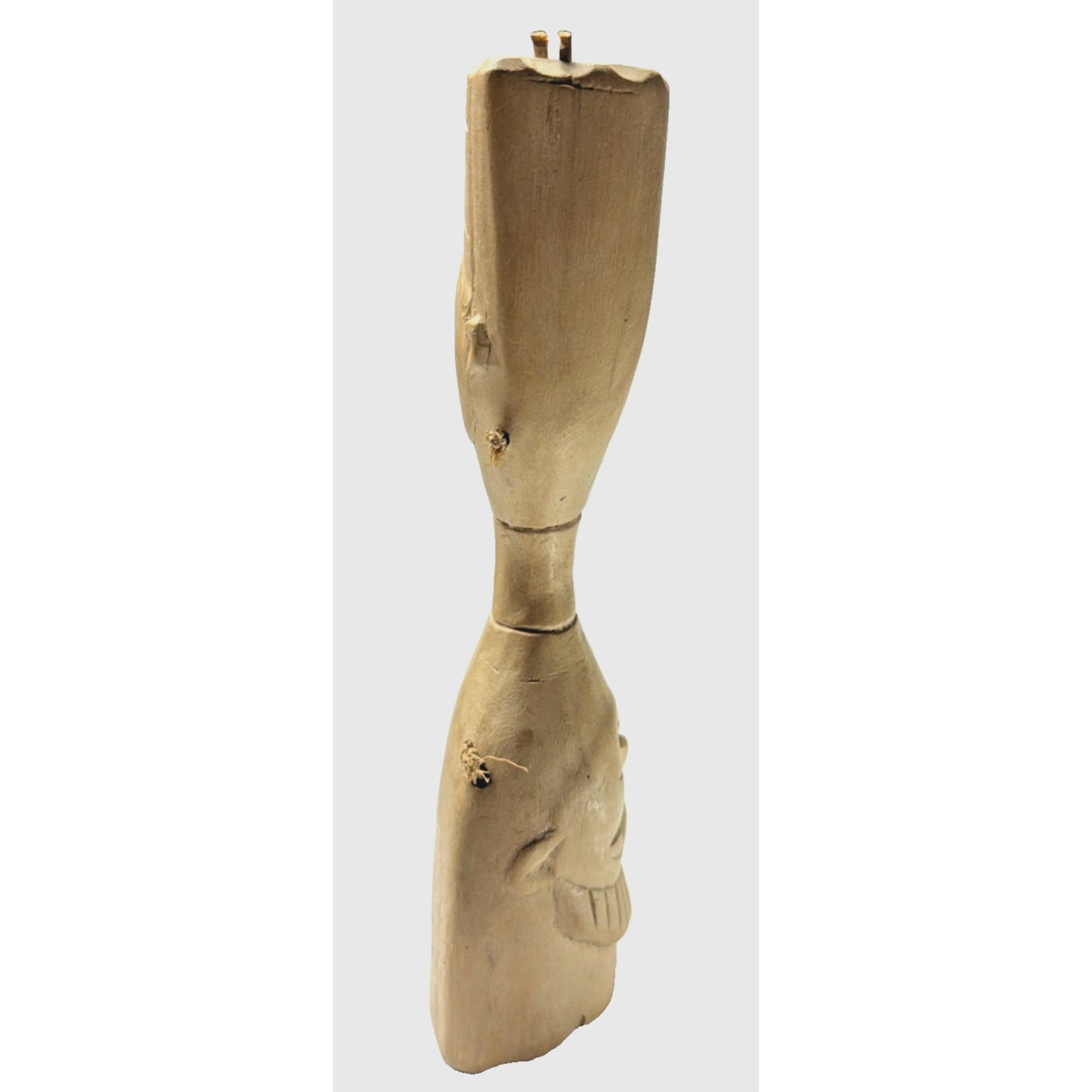 Vintage African Shaman Double Sided Wood Carved Tongue Rattle Shaker Instrument