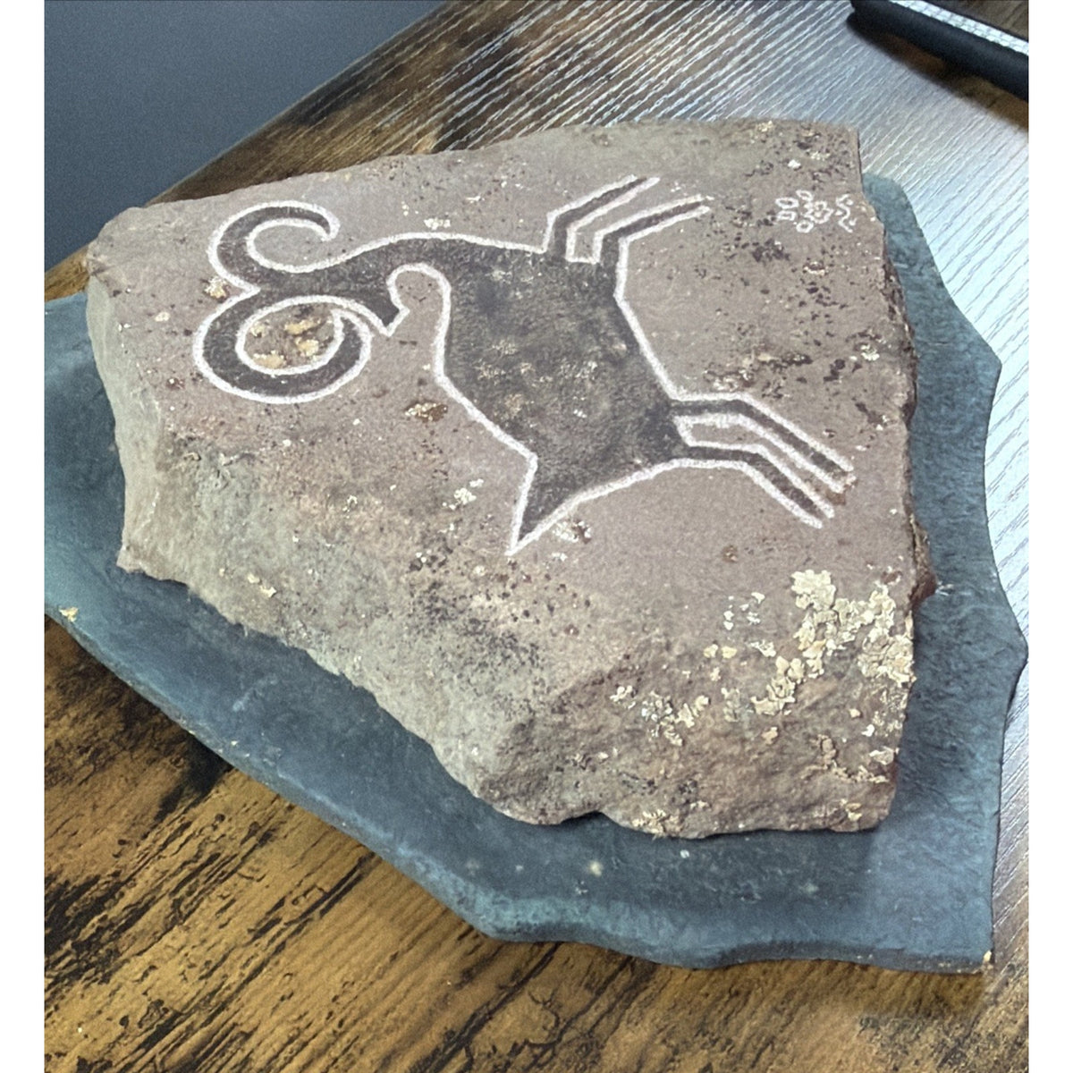 Vtg Pete Cattermole Studio Bighorn Sheep Ram Petroglyph Stone Handmade Plaque