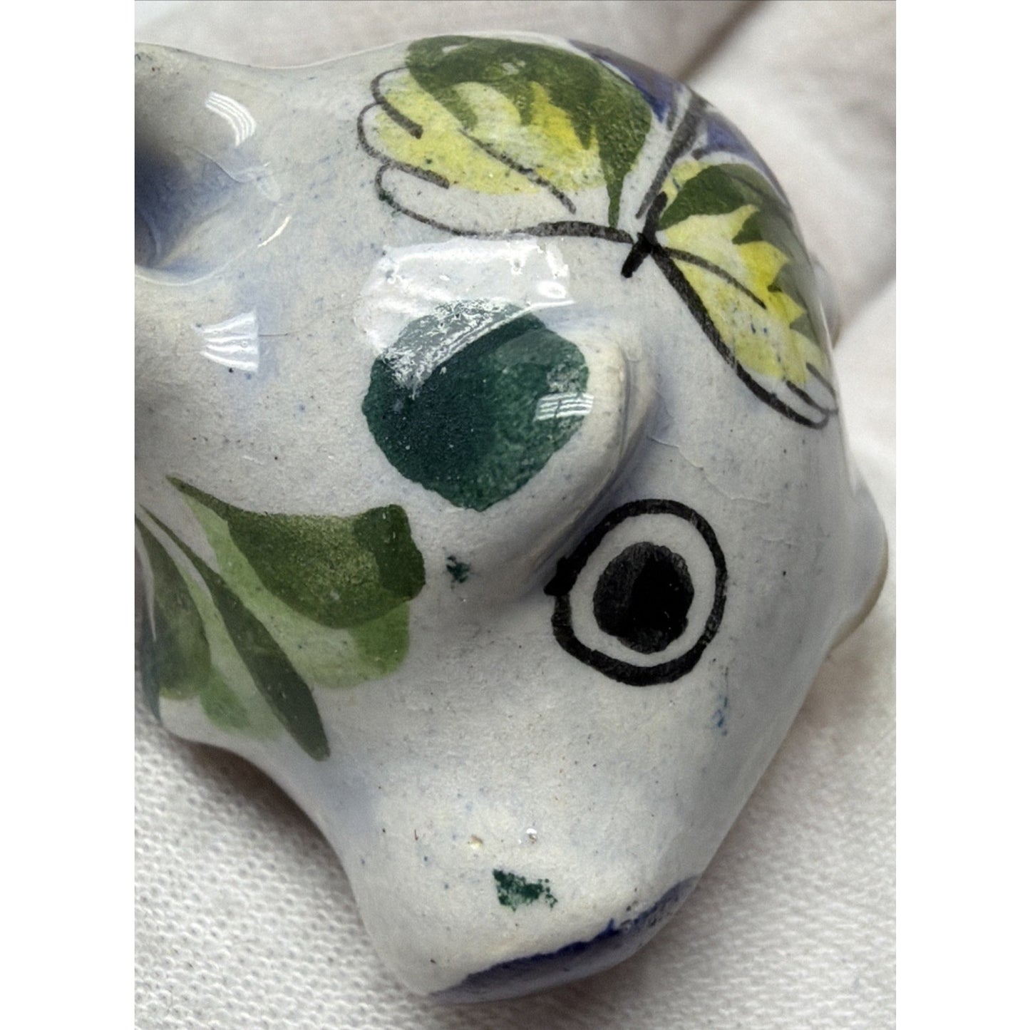 Vintage Mexican Tonala Pottery Mini Pig Hand Painted Glazed Floral Signed As Is