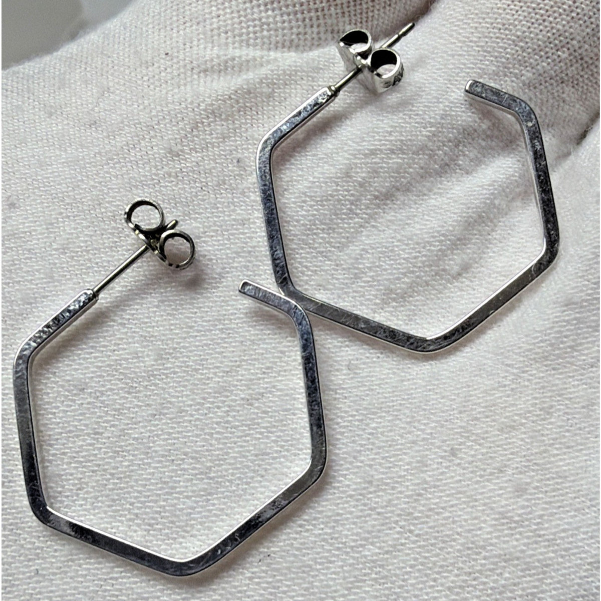 Vintage Avon Sterling Silver Hexagon Hoop Earrings Post