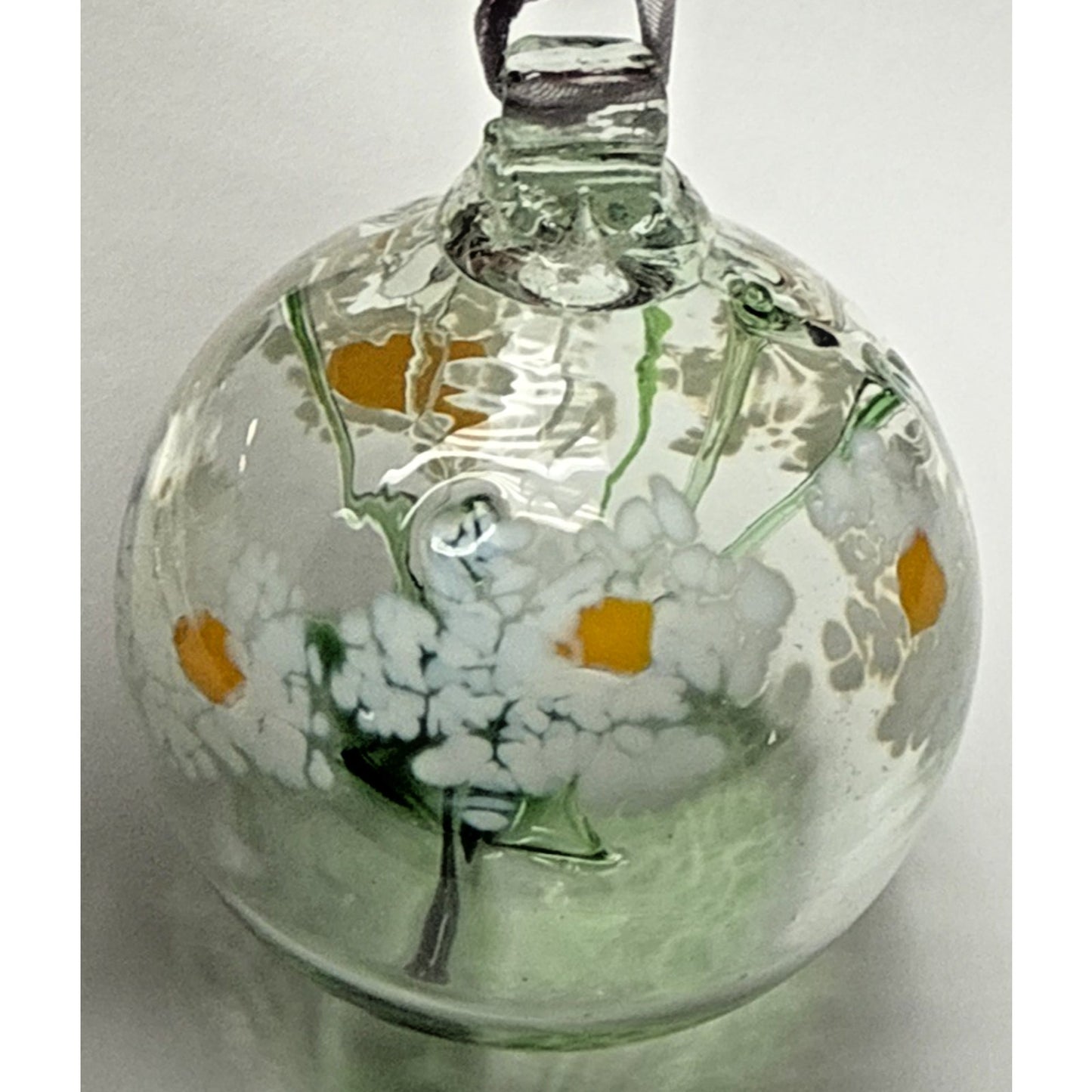 Kitras Glass Blown Long Stem Daisy Flower Blossom Ball Hanging Ornament Orb