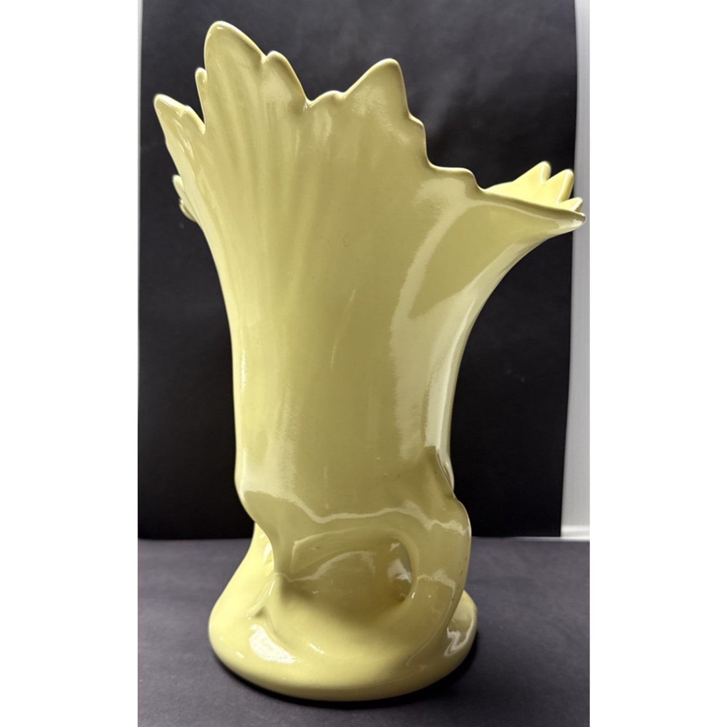 Vintage Camark Art Pottery Vase Planter Handles Leaf Shaped Yellow #807 As-Is