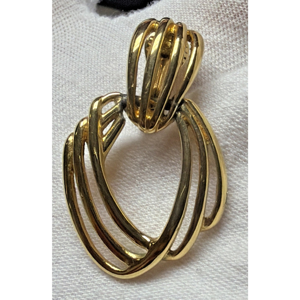 Vintage Monet Earrings Gold Tone Door Knocker Dangle Clip On Triple Hoop