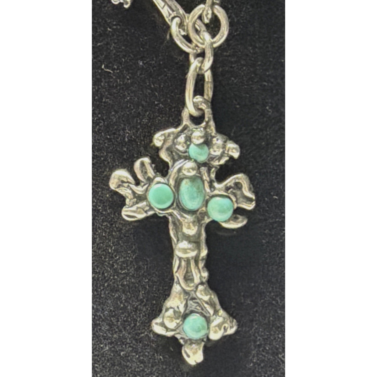 Brutalist Organic Cross Necklace Squash Blossom Turquoise Cabochon Bezel Read De
