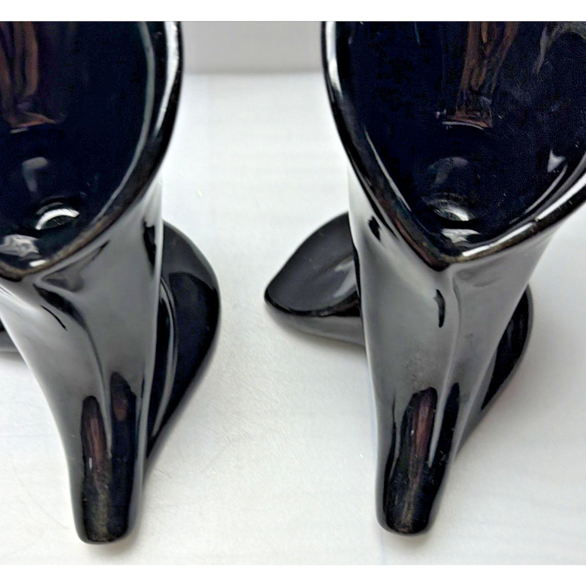 MCM Lot of 2 Haeger Pottery Black Glazed Calla Lily Horn Cornucopia Vase As-Is