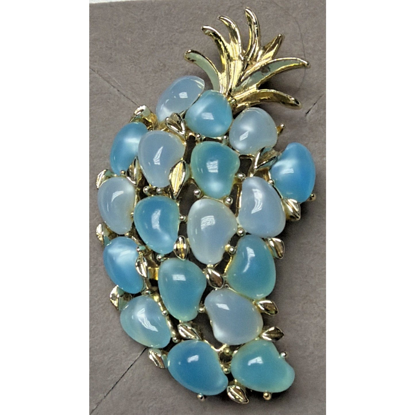 Art Deco Blue Moonglow Lucite Beaded Pineapple Brooch Pin