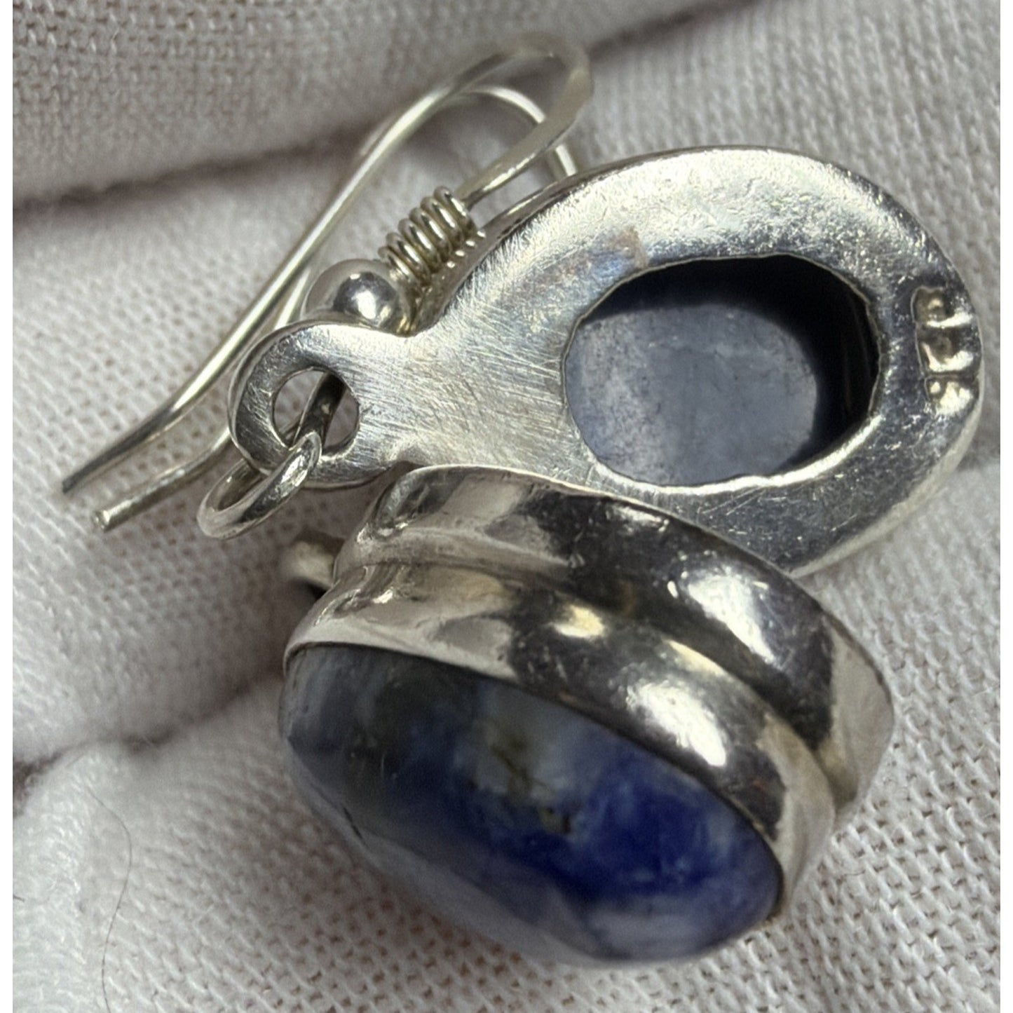 Vintage Sterling Silver Oval Sodalite Cabochon Dangle Drop Earrings Hook 6.13g