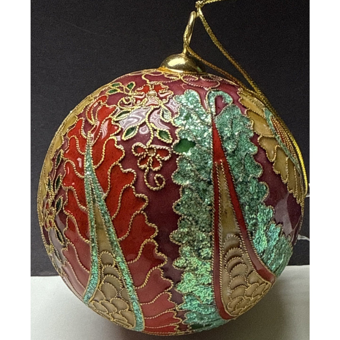 Vtg Cloisonne Ornament Ornate Large Paisley Decorated Enamel Gold Floral As-Is