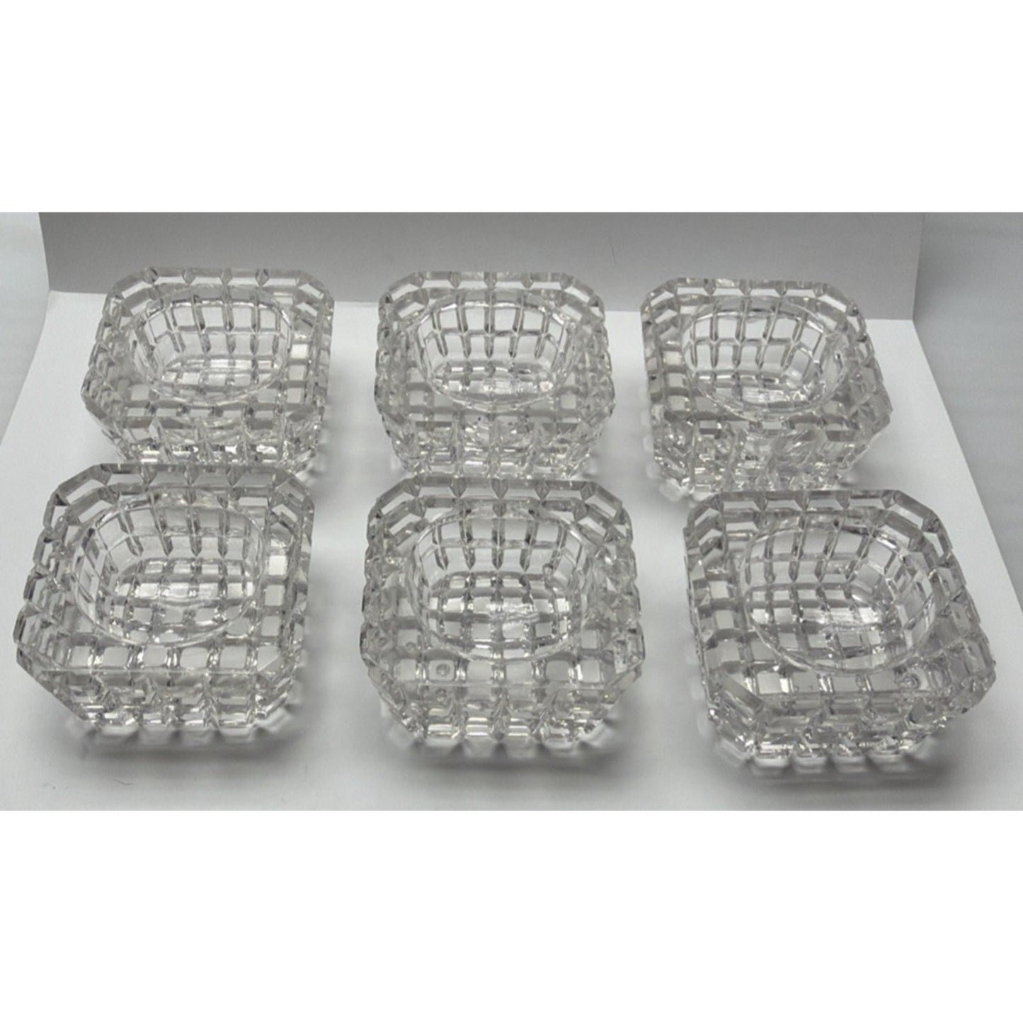 EAPG or ABP Lot of 6 Crystal Glass Square Open Salt Cellar Block Pattern As Is