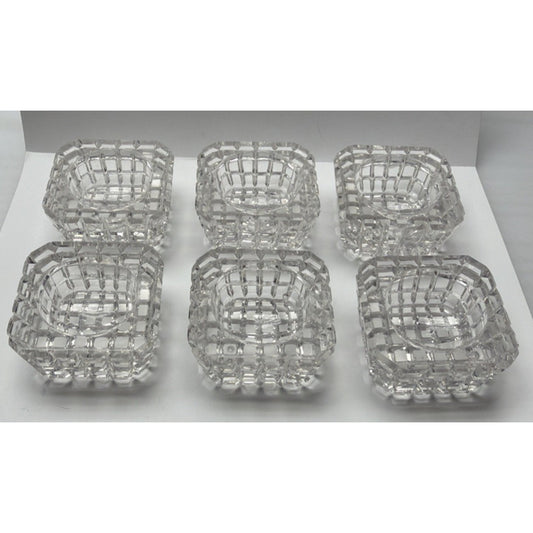 EAPG or ABP Lot of 6 Crystal Glass Square Open Salt Cellar Block Pattern As Is
