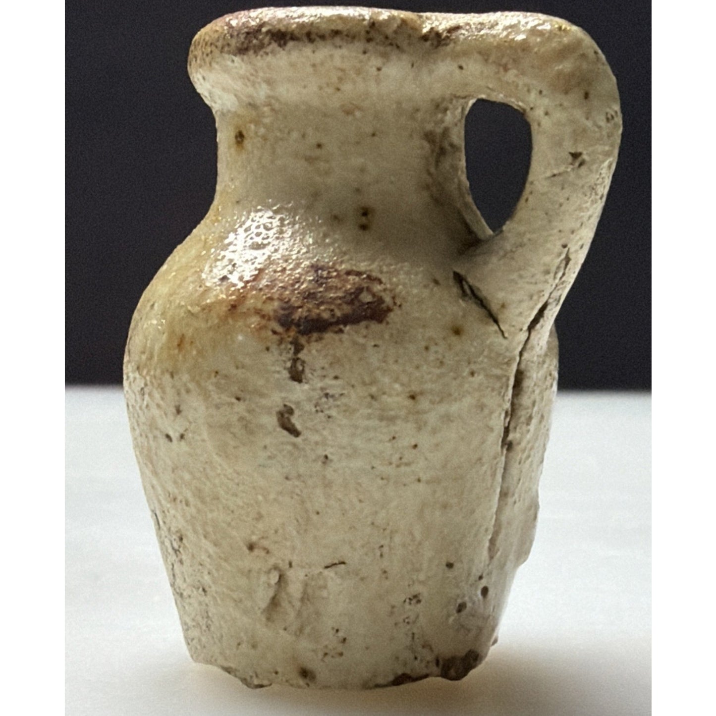 Antique Primitive Miniature Pottery Jug Handled Pitcher As Is