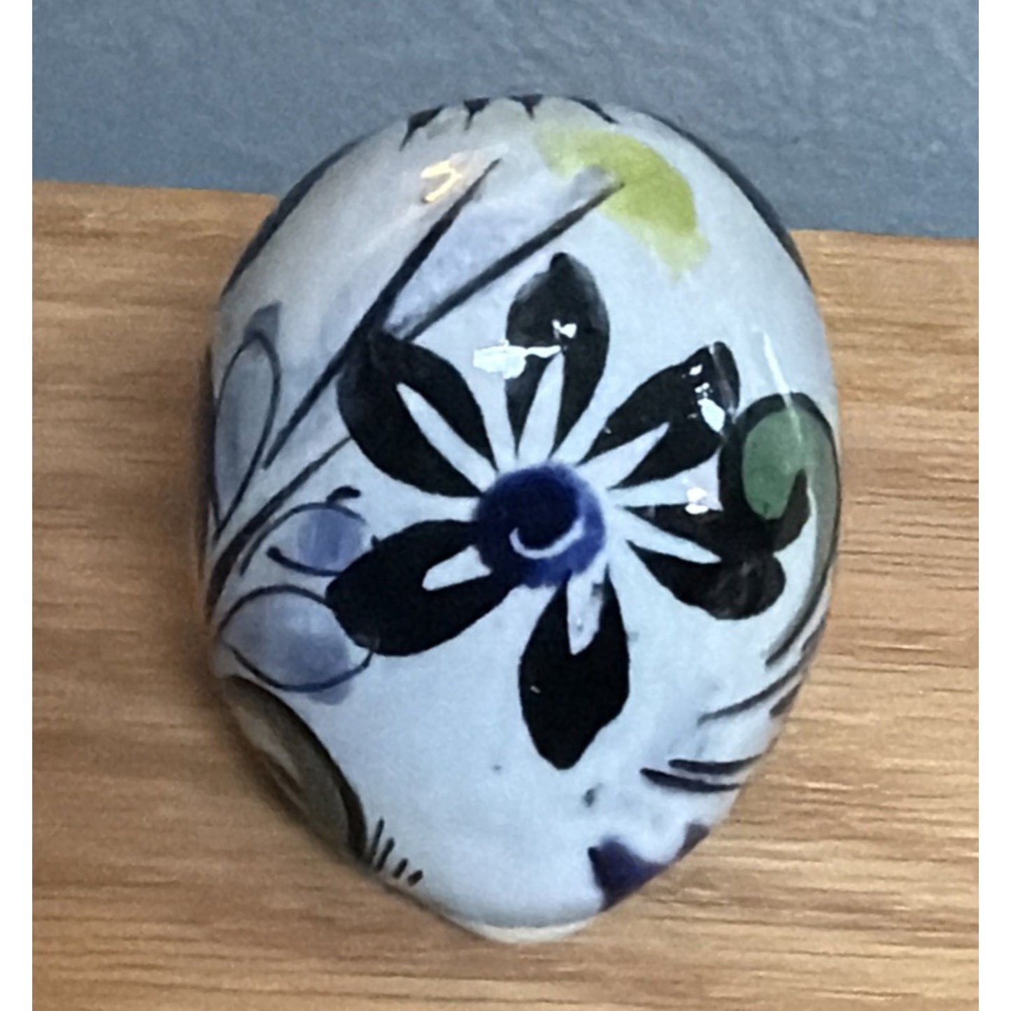 Vintage Mexican Tonala Pottery Owl Hand Painted Glazed Floral Signed As Is