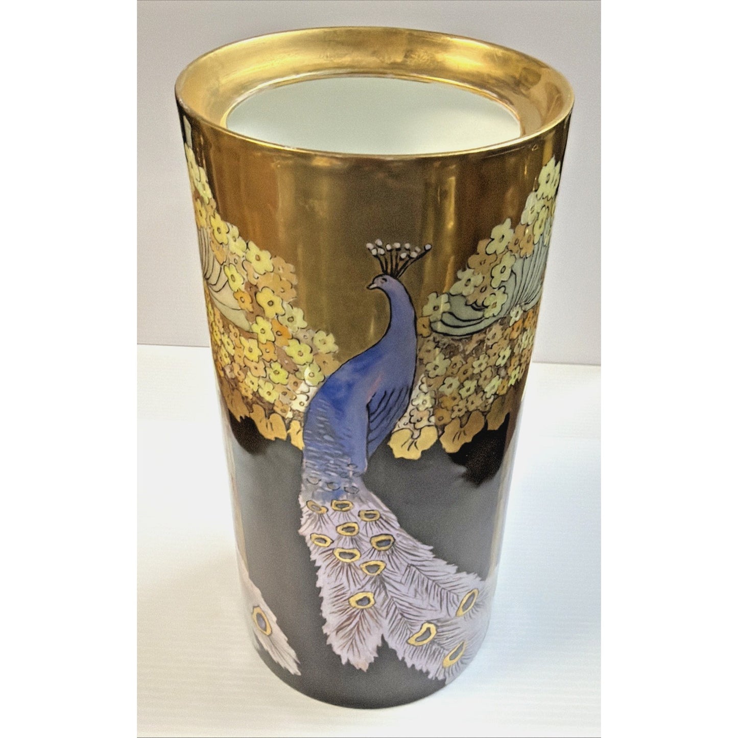 Antique Rosenthal Selb Bavaria Hand Painted Peacock Vase Black Gold As Is