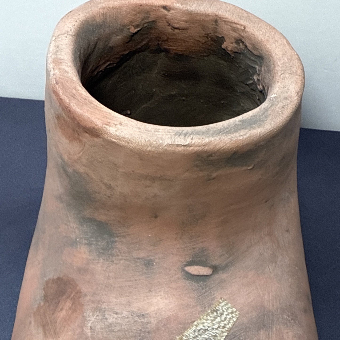 Vintage Mayan Aztec Folk Art Terracotta Clay Water Drum Figural Hide