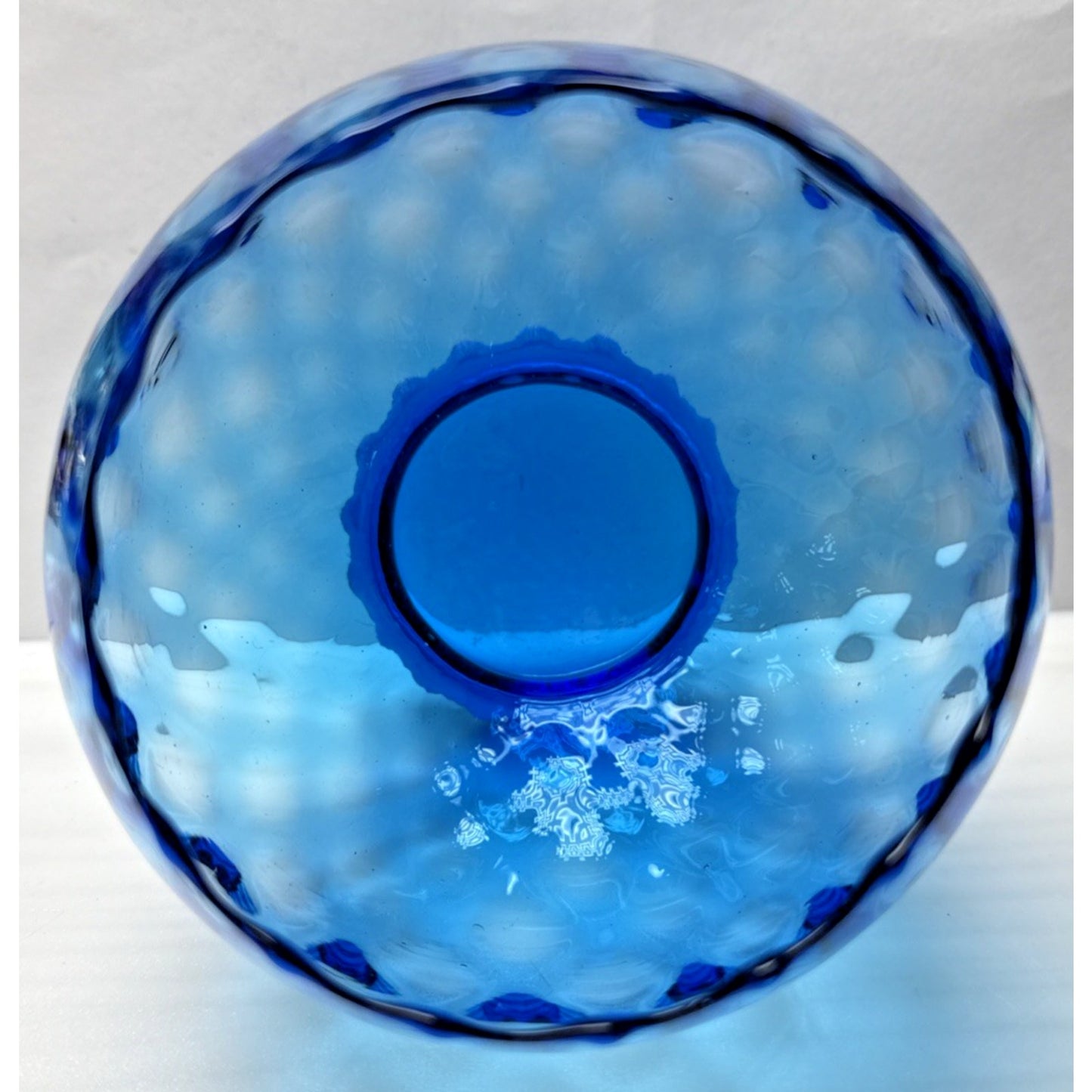 MCM Empoli Blue Diamond Optic Footed Vase Rose Bowl Blown Glass As Is