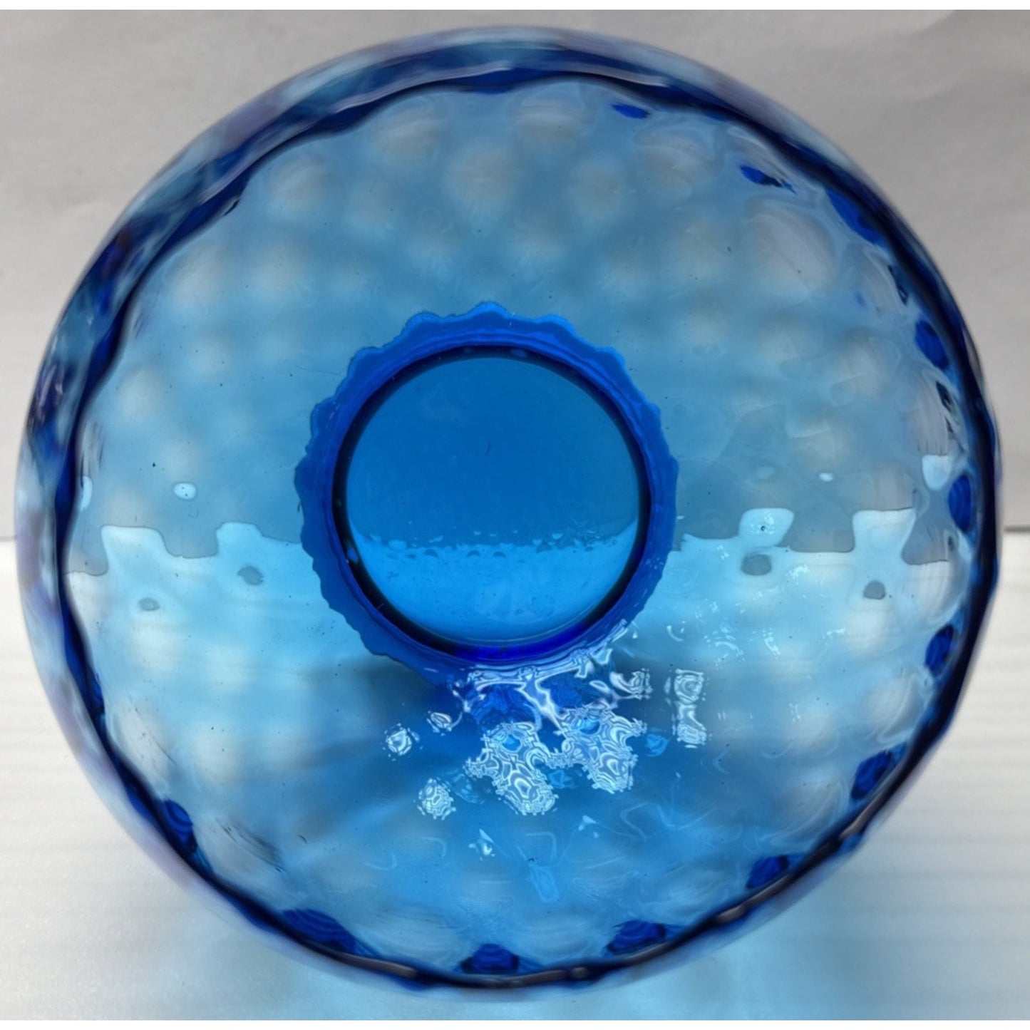 MCM Empoli Blue Diamond Optic Footed Vase Rose Bowl Blown Glass As Is
