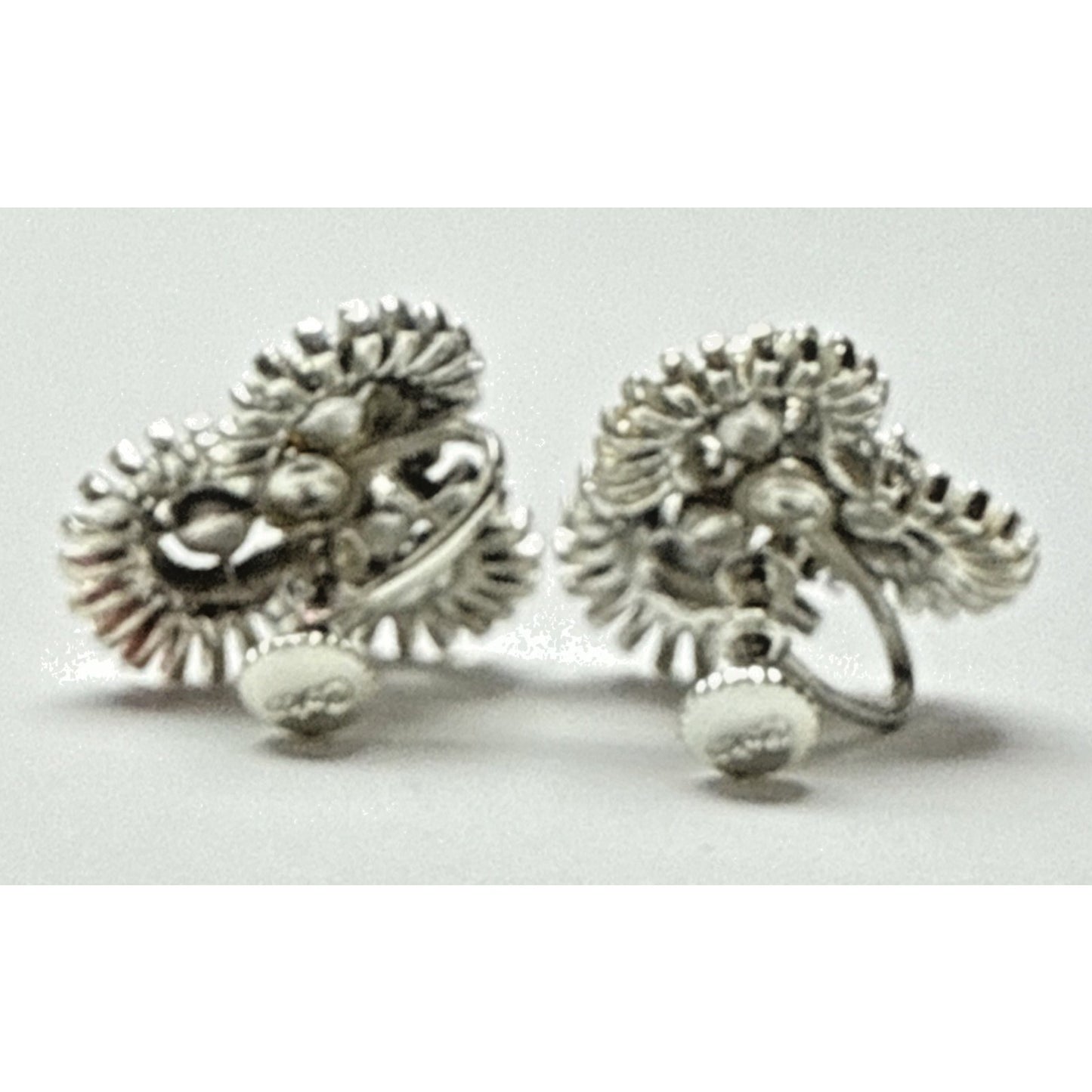 Vtg Coro Earrings Clip On Atomic Sunburst Rhinestone Flower Silver Tone As Is