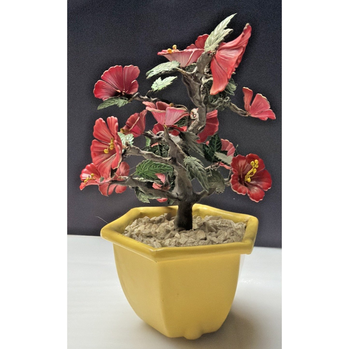 Vintage Metal Art Flower Blossom Hibiscus Wire Tree Painted Enamel As Is