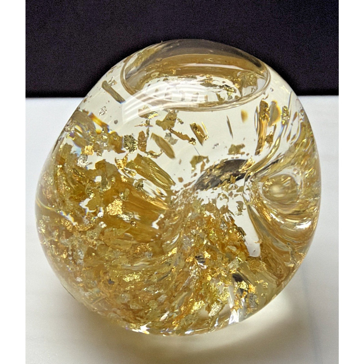 Vintage 23k Gold Golden Flow Studio Hand Blown Glass Paperweight Snow Globe