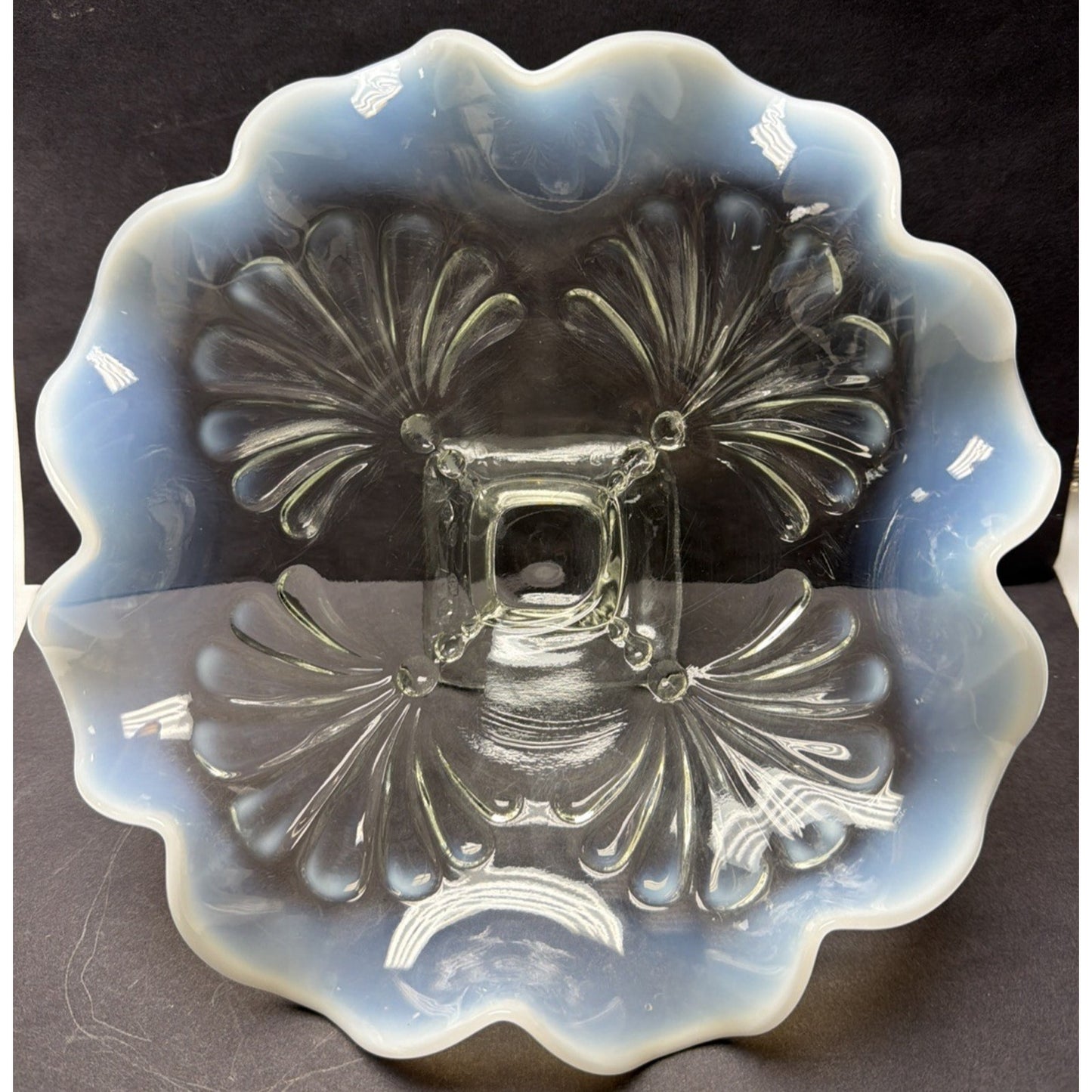 EAPG Jefferson Glass Footed Bowl Beaded Fan 211 Opalescent Ruffled Wavy Rim