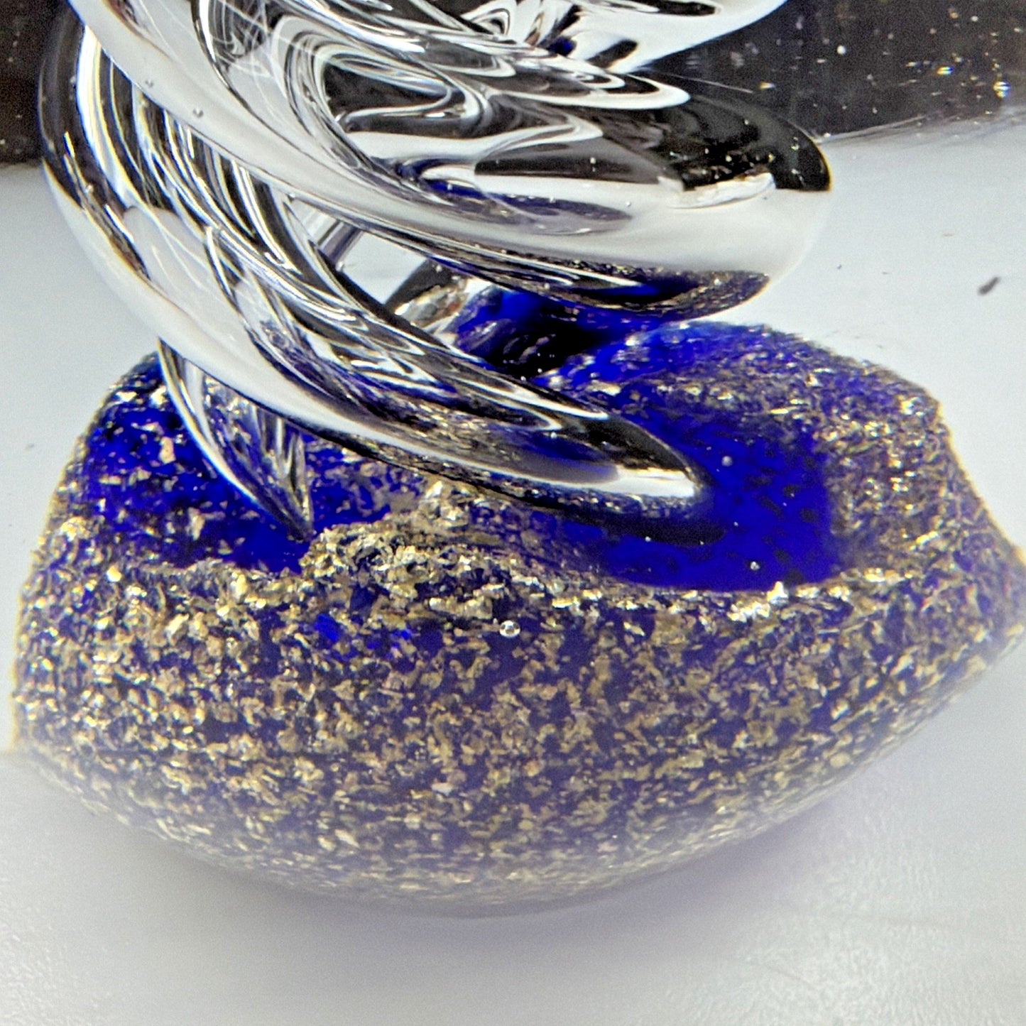 Vtg Large Art Glass Egg Paperweight Spiral Ribbon Cobalt Blue Aventurine Gold