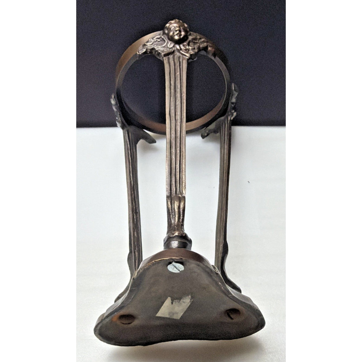 MCM Brass Metal Bronze Base Angel Cherub Stand Crystal Blown Glass Ball As Is